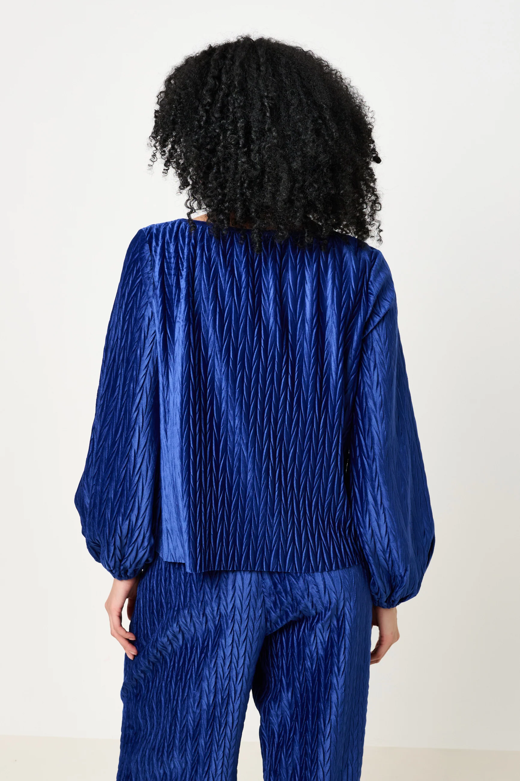 Aba Velvet Pleat Long Sleeve Top - Cobalt - Image 3