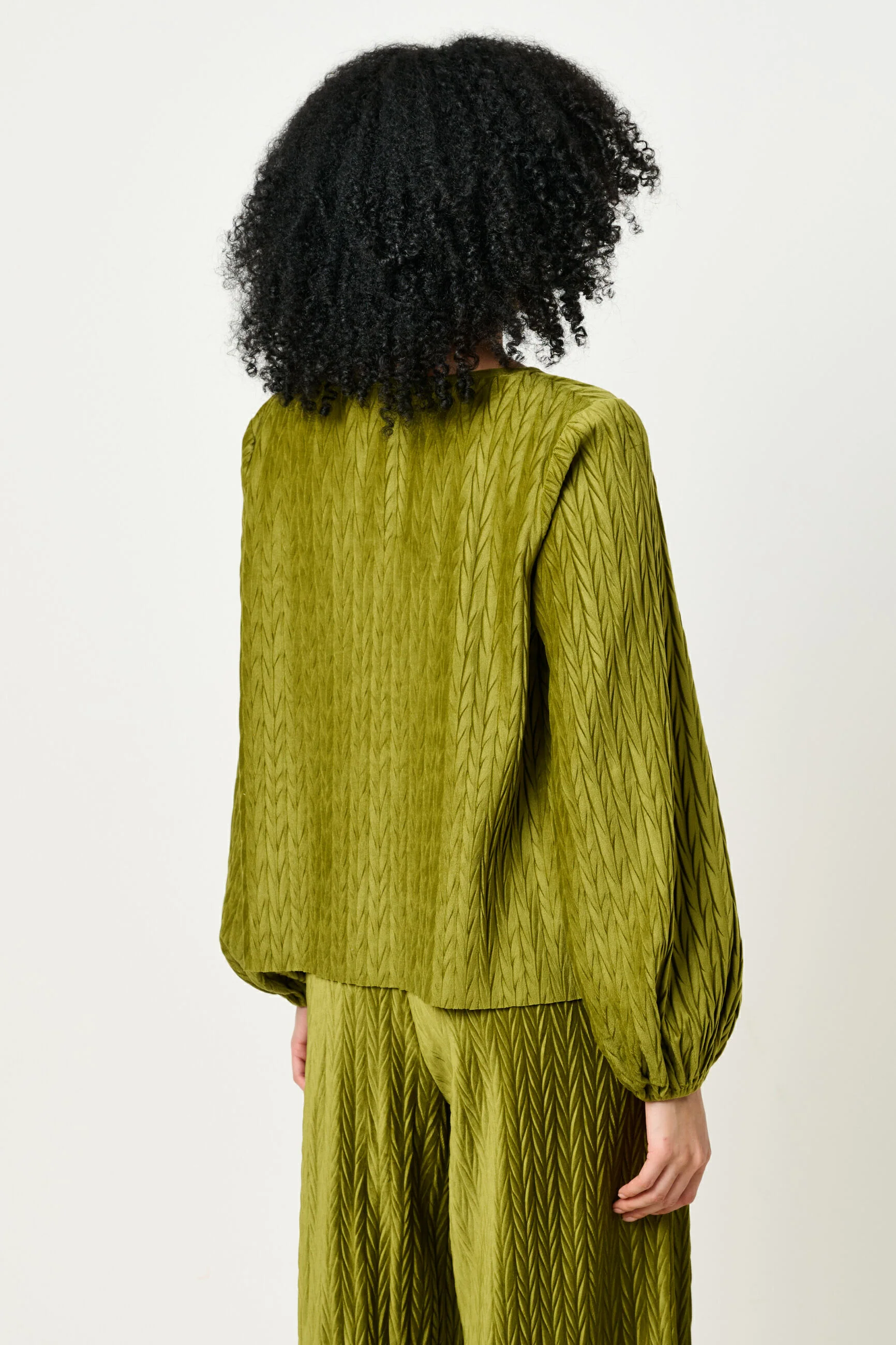 Aba Velvet Pleat Long Sleeve Top - Kiwi - Image 2