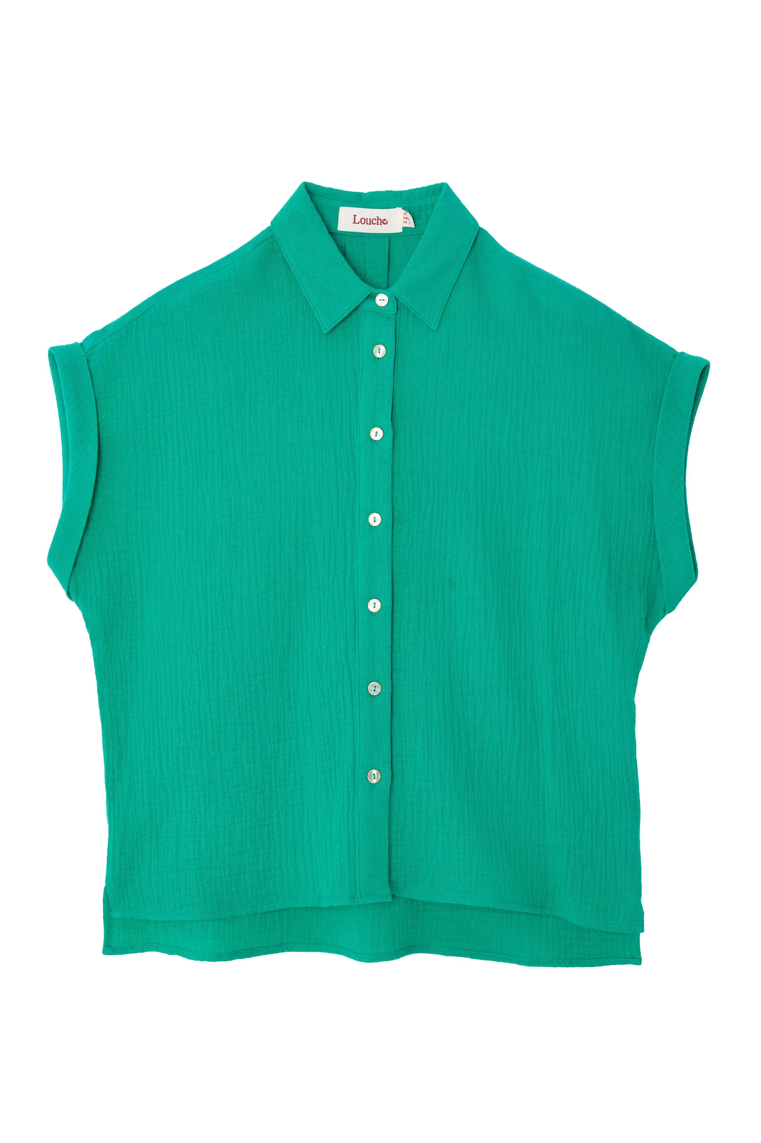 Abinaya Green Double Gauze Short Sleeved Shirt - Image 6