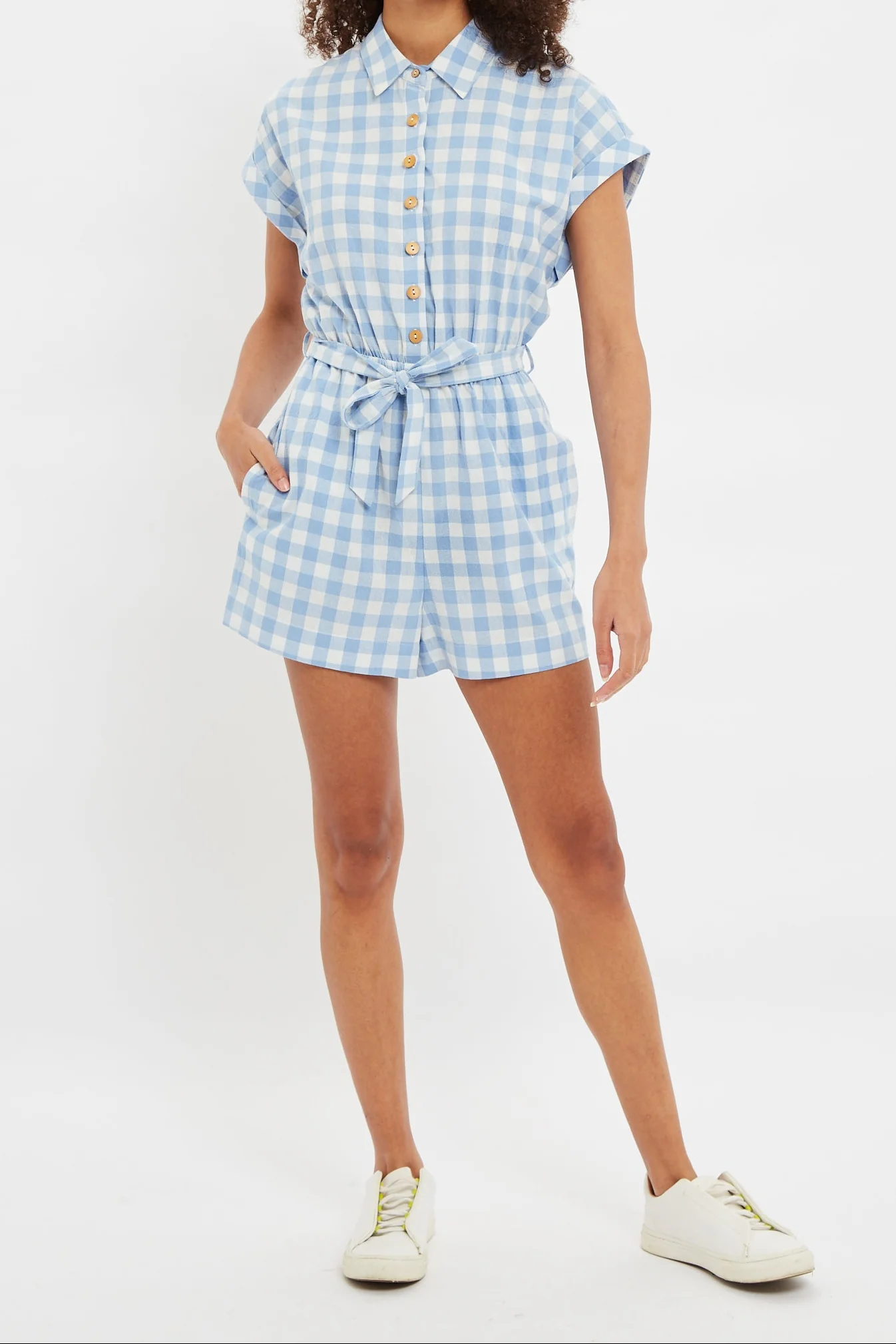 Louche Addie Picnic Check Playsuit In Blue - Image 5