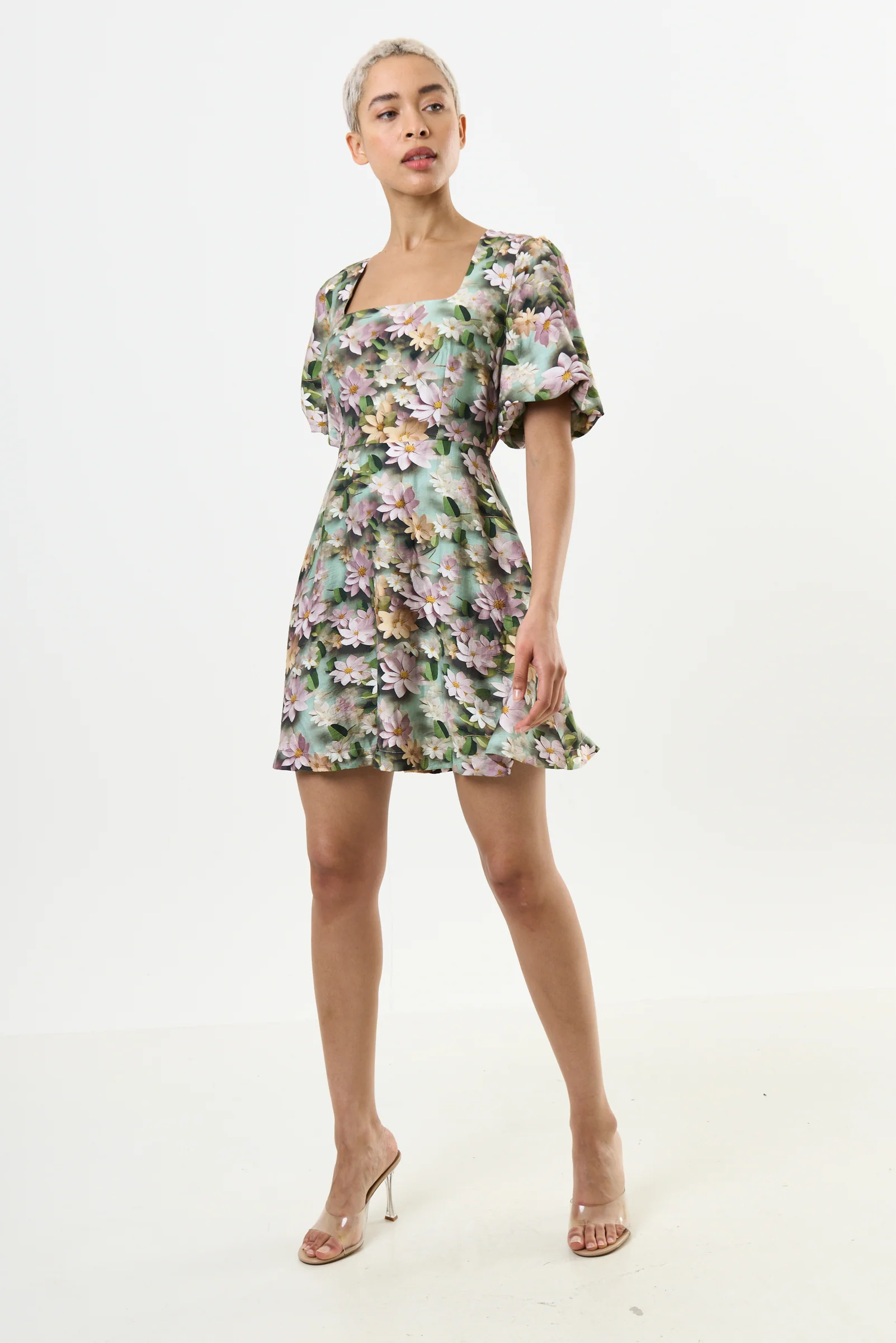 Agata 3D Daisy Print Mini Dress - Green - Image 5