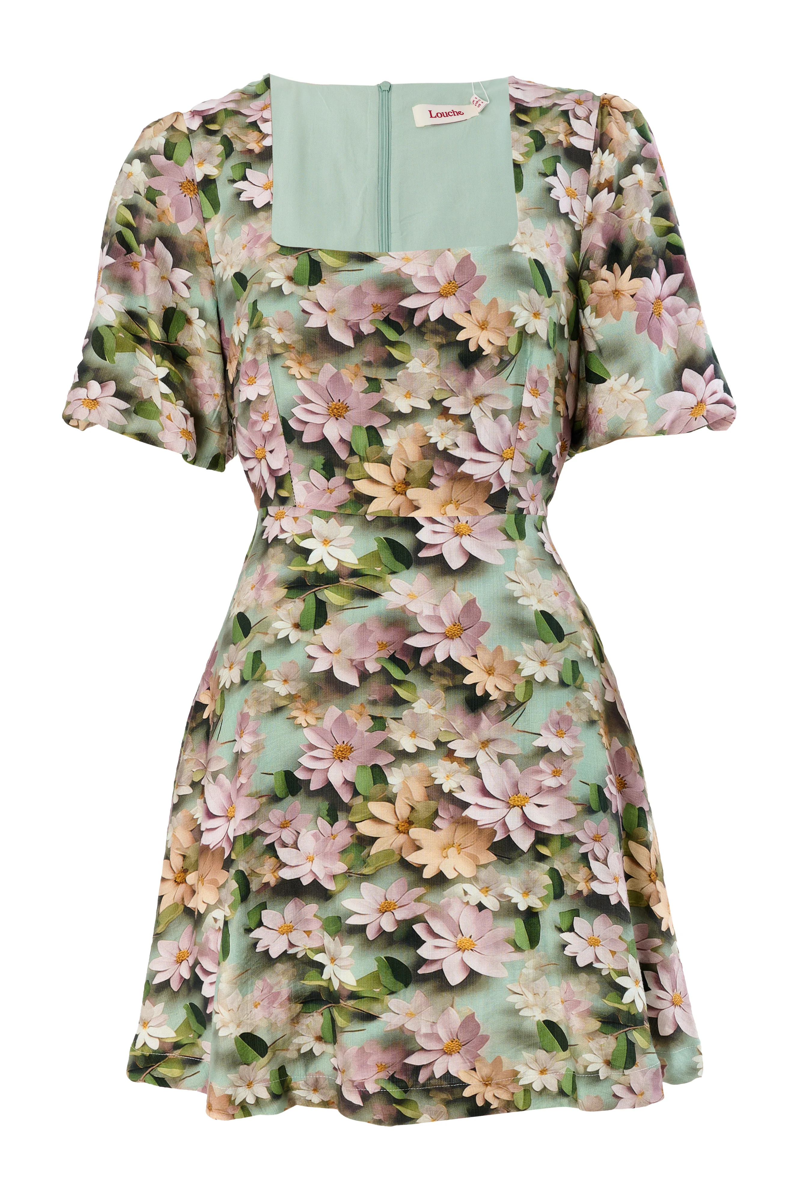 Agata 3D Daisy Print Mini Dress - Green - Image 7
