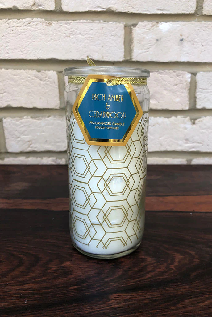 Amber And Cedarwood Geometric Glass Candle - Image 3