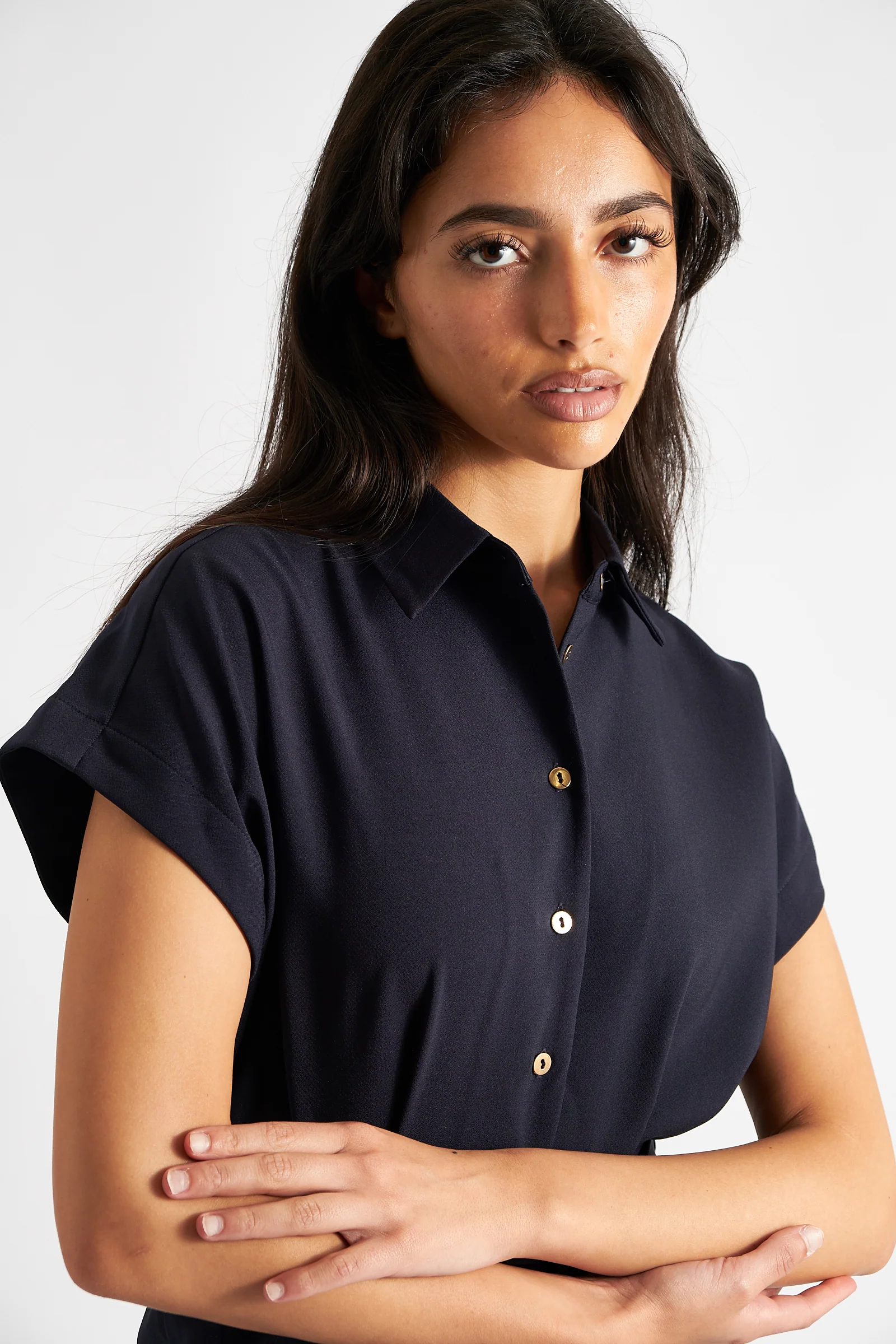 Angie Sustainable Satin Back Crepe Jumpsuit - Navy - Image 3