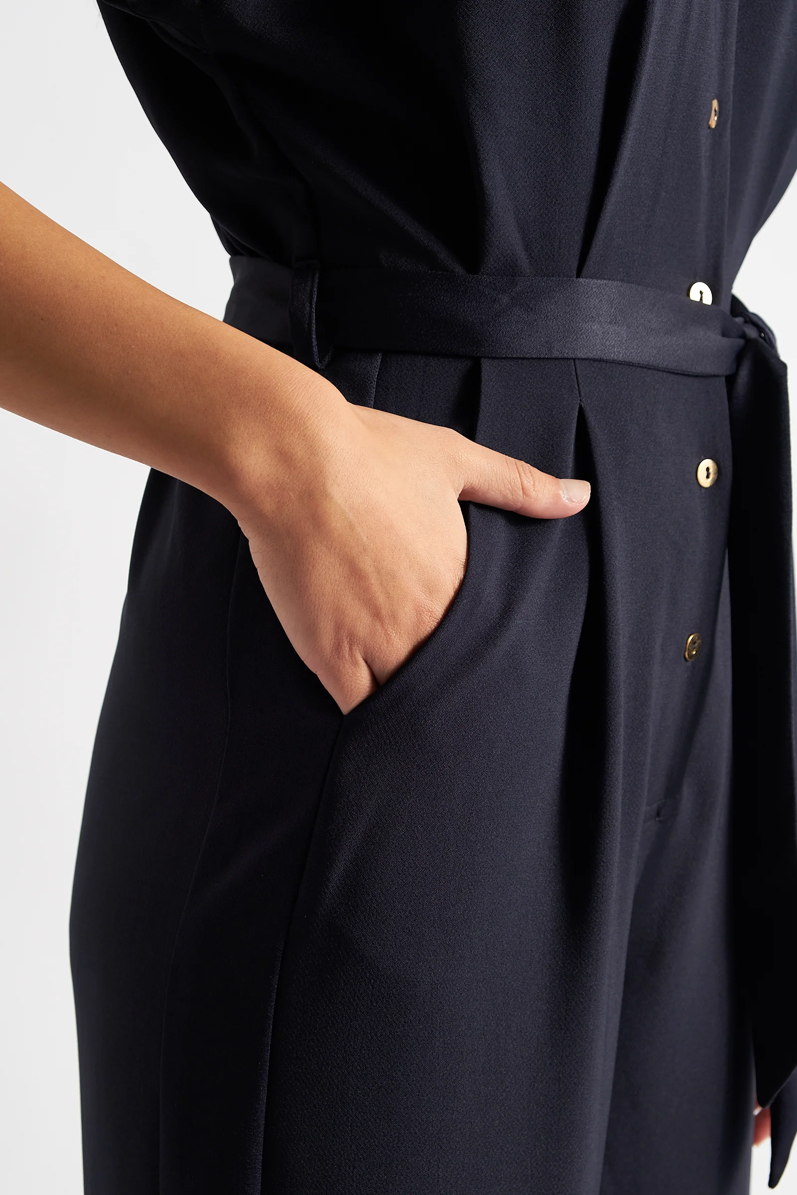 Angie Sustainable Satin Back Crepe Jumpsuit - Navy - Image 4