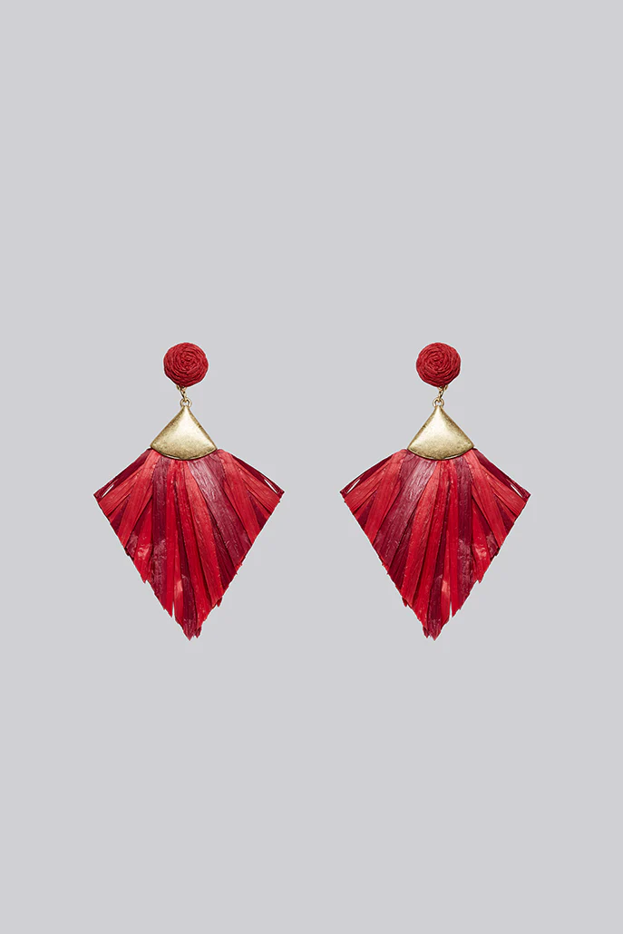 Anjou Raffia Statement Red Earrings - Image 2