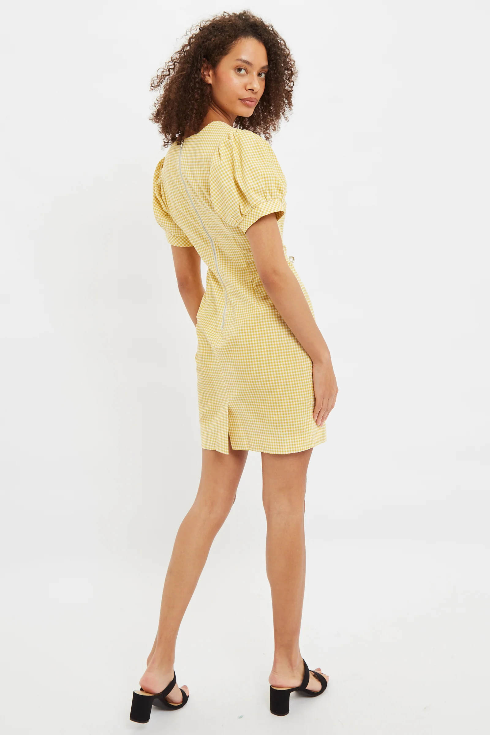 Louche Anouk Summer Gingham Body Con Mini Dress In Yellow - Image 3