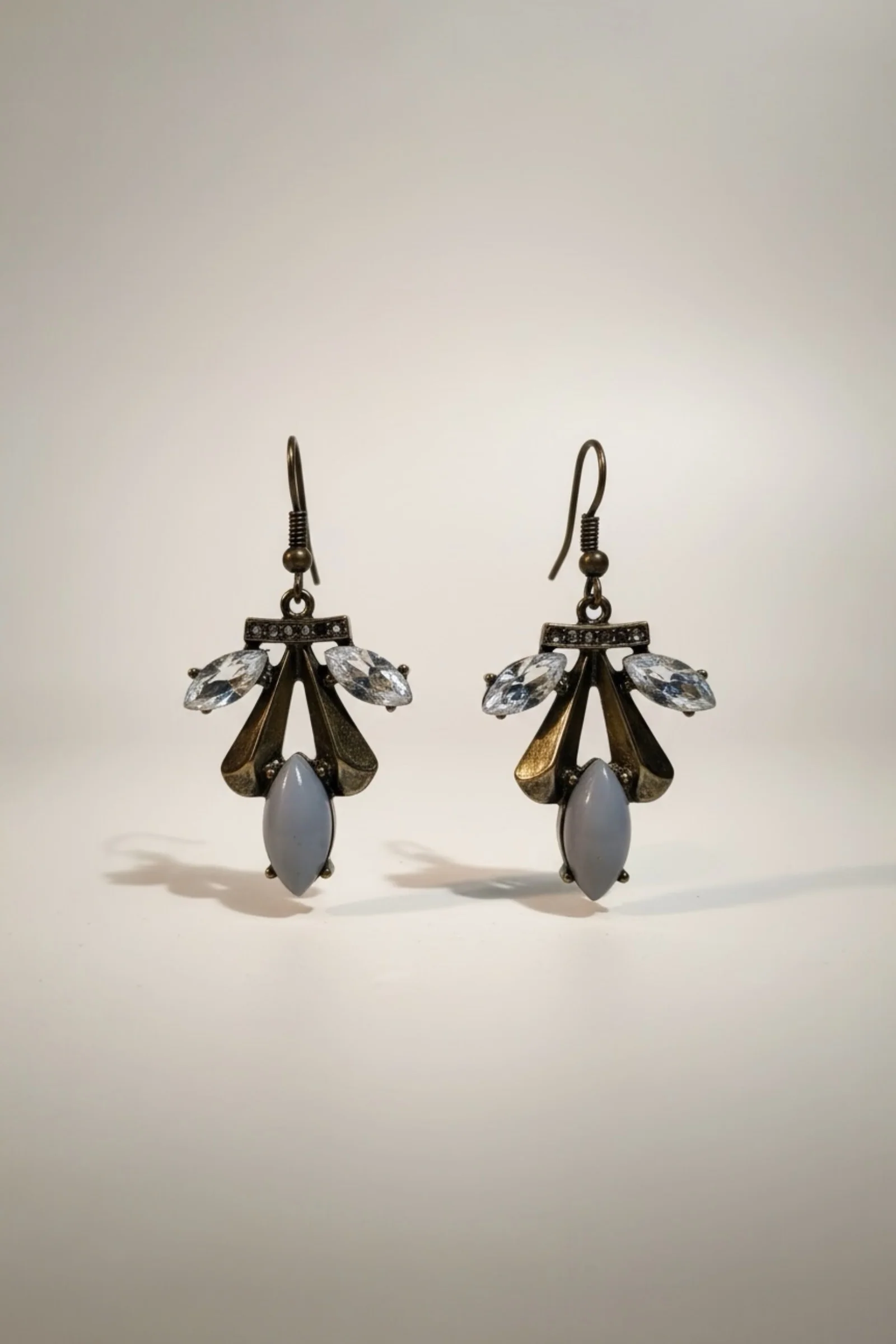 Blue Antique Gold Crystal Drop Earrings - Image 2