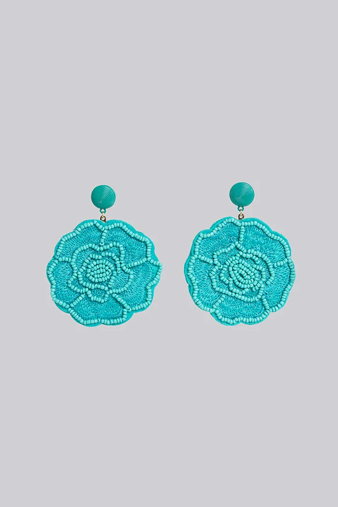 Aquila Flower Beaded Earrings in Turquoise - Image 2