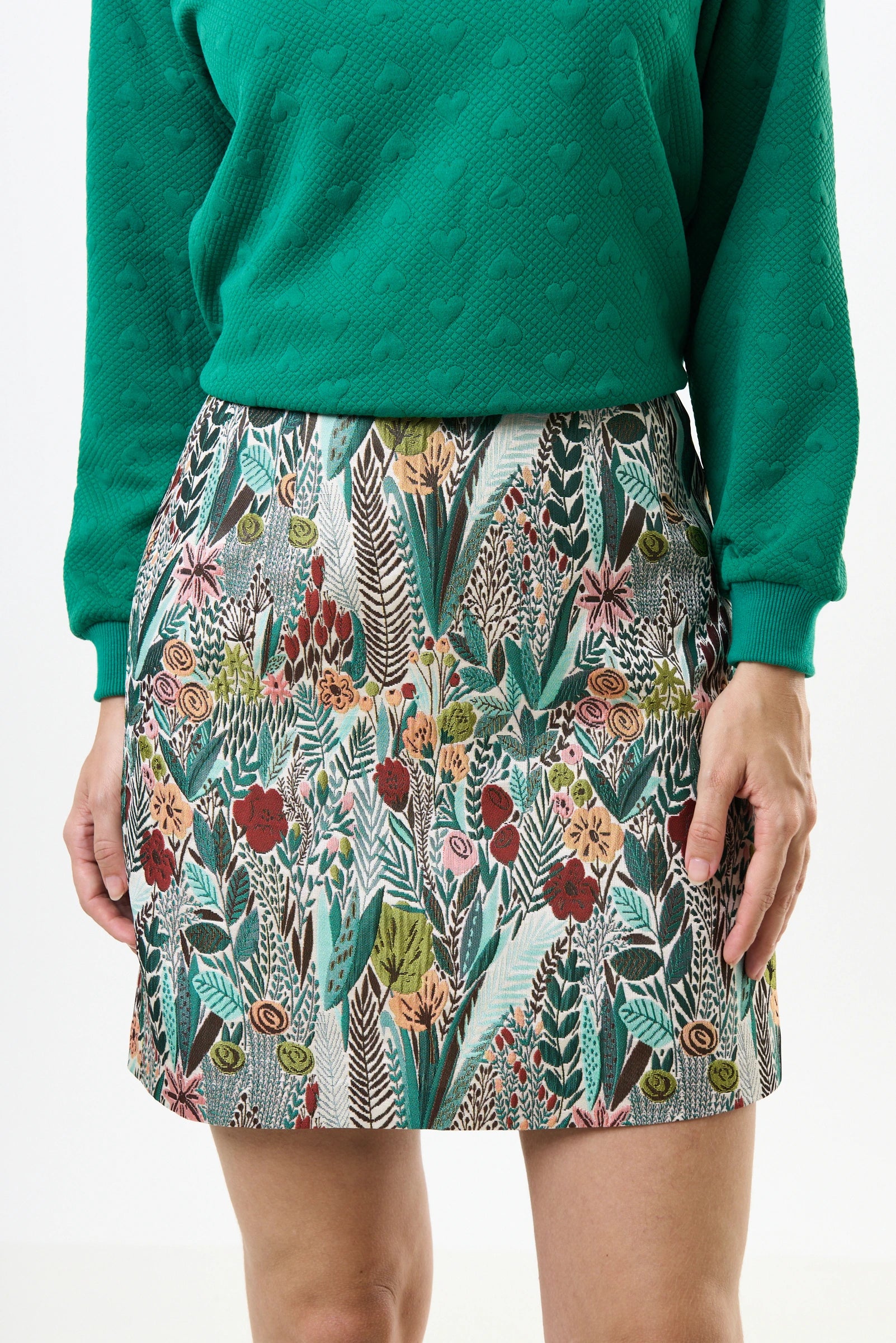 Aubin Jungle Jacquard A-line Mini Skirt - Green - Image 4