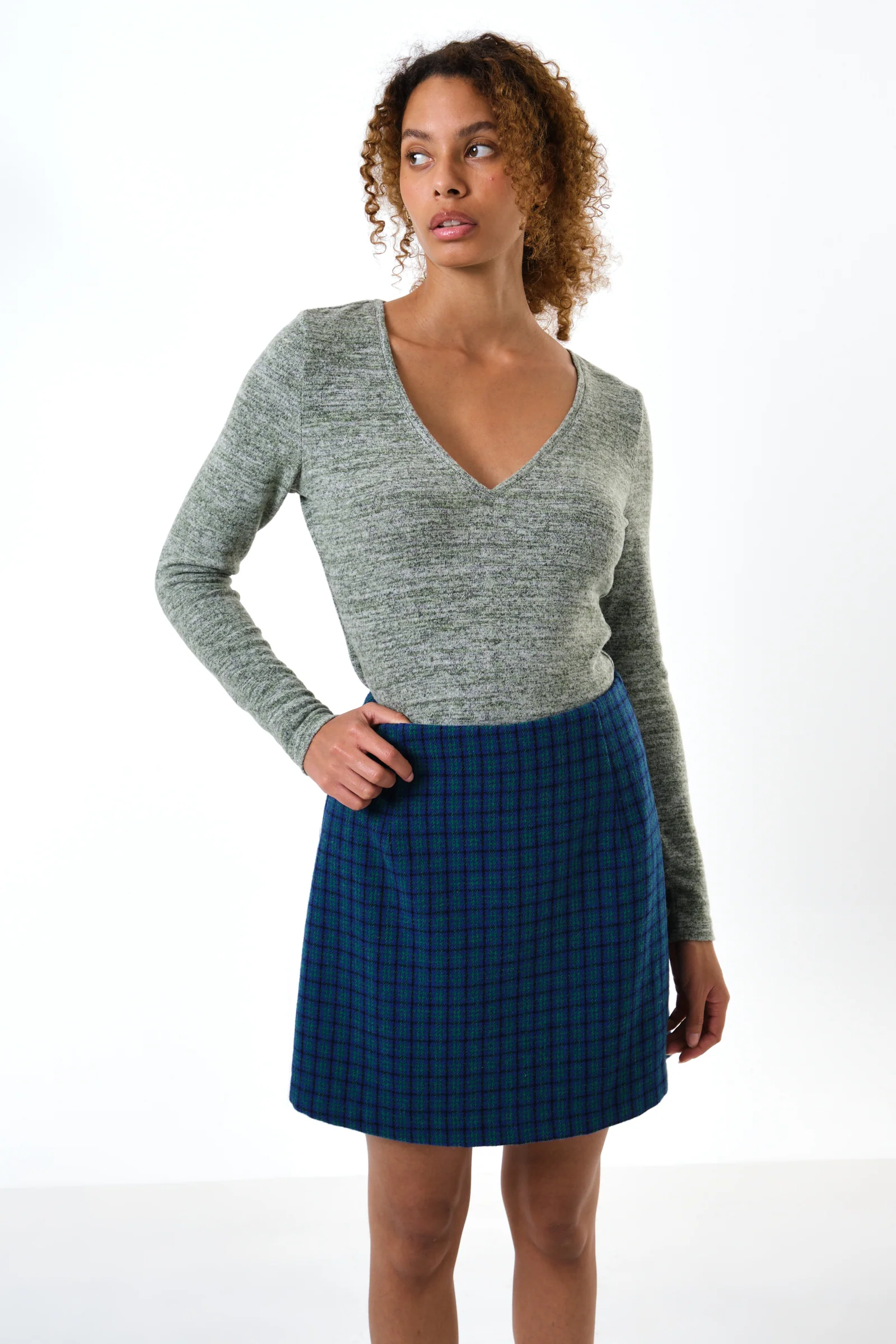 Aubin Wyoming Check A-Line Mini Skirt - Blue - Image 3
