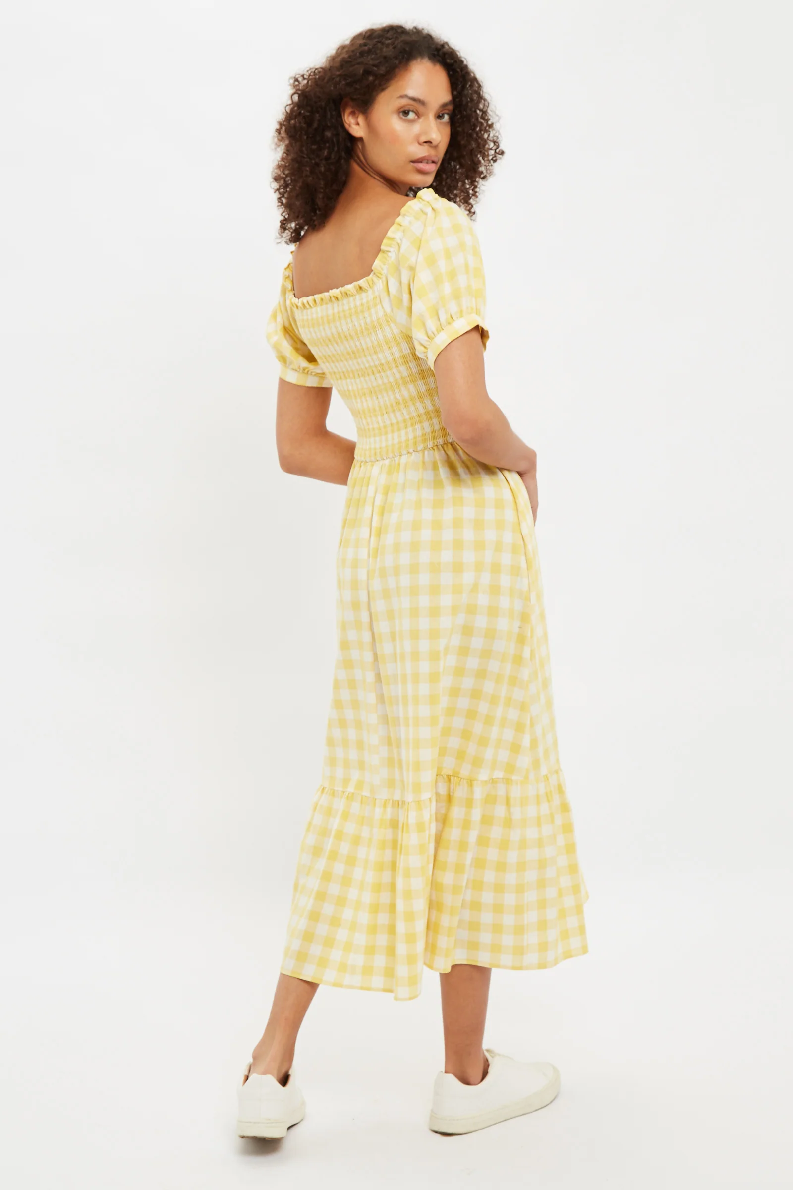 Louche Babette Picnic Check Shirred Bodice Midi Dress - Image 2