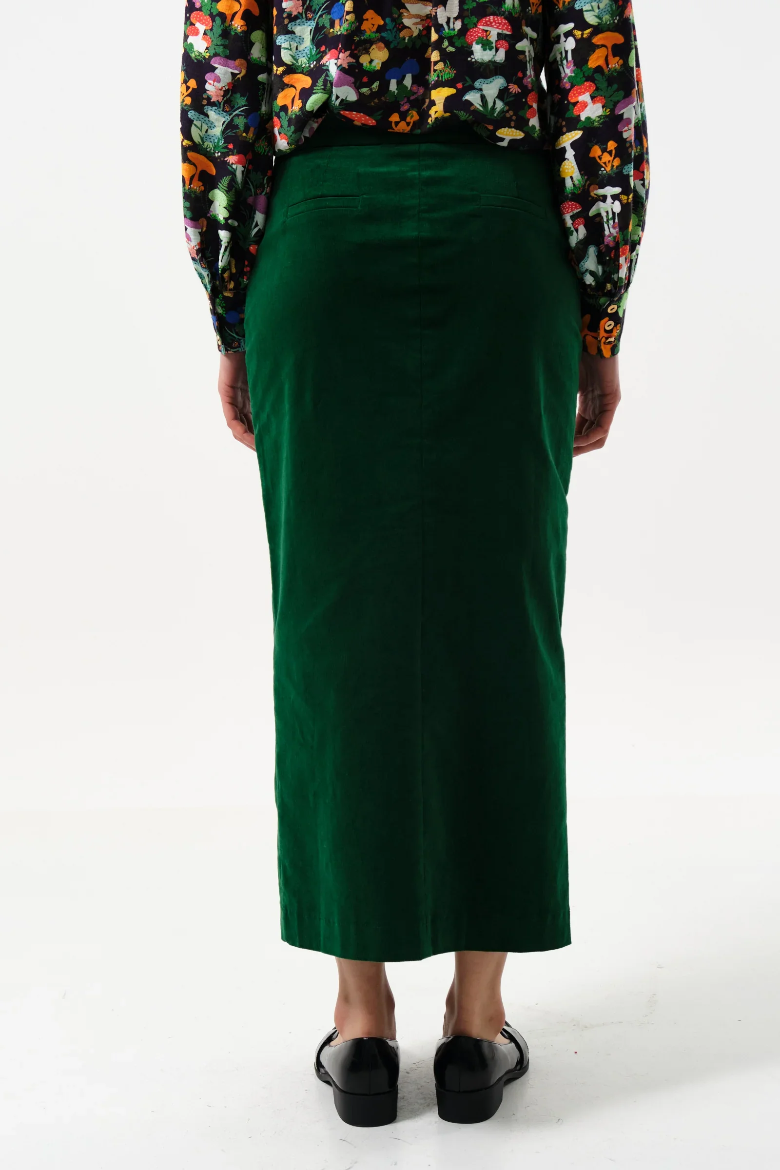 Balthazar Baby Cord Dark Green Midi Pencil Skirt - Image 3