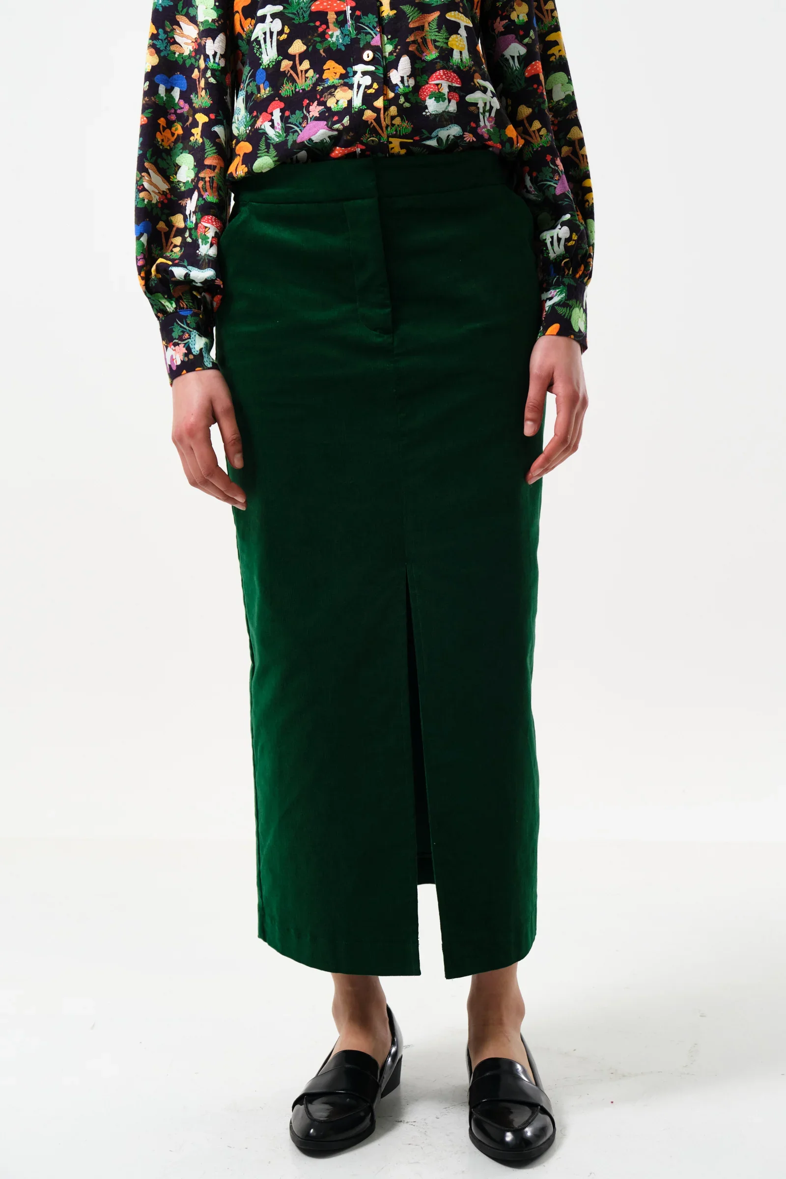 Balthazar Baby Cord Dark Green Midi Pencil Skirt - Image 5