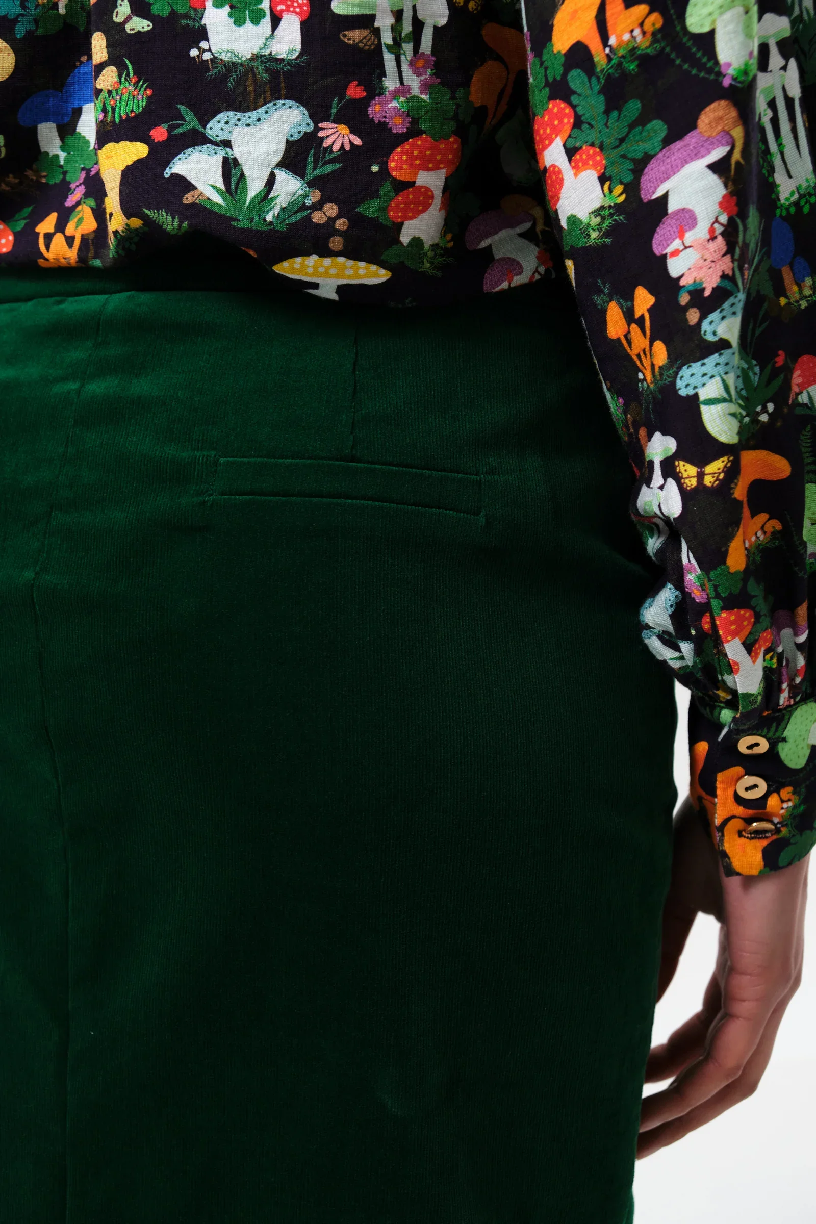 Balthazar Baby Cord Dark Green Midi Pencil Skirt - Image 6