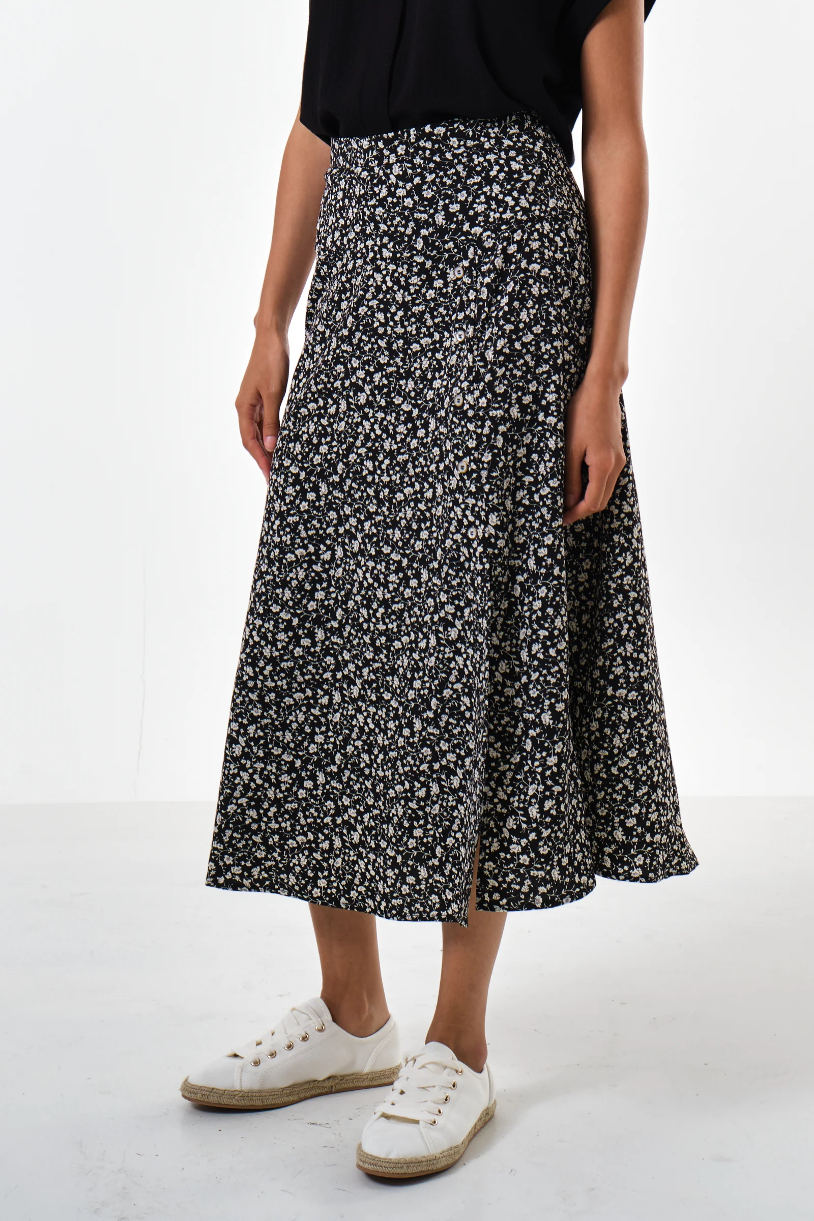 Barney Floral Print Midi Skirt Black - Image 2