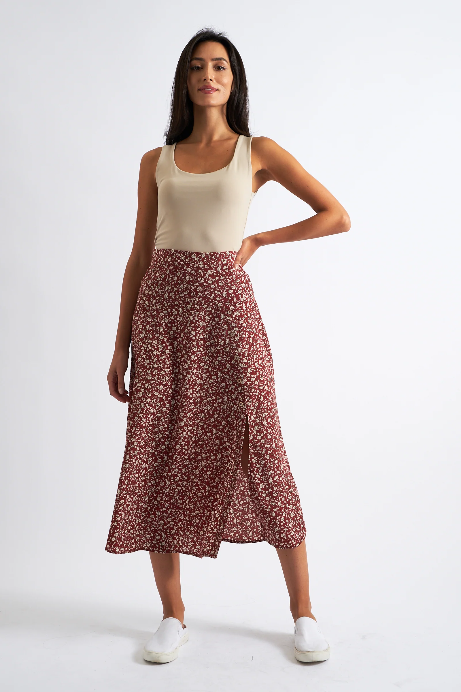 Barney Floral Print Midi Skirt Rust - Image 2