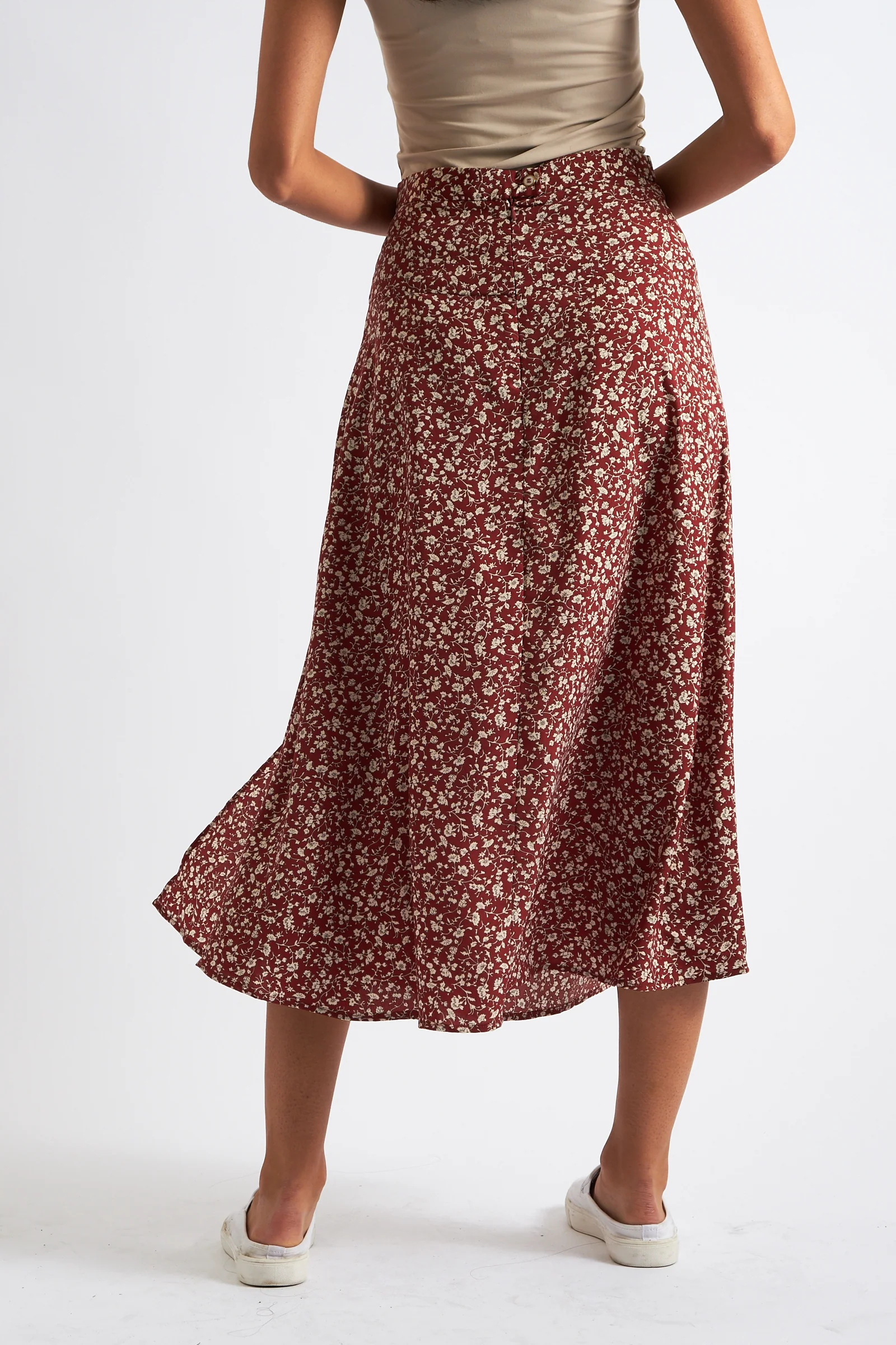 Barney Floral Print Midi Skirt Rust - Image 3