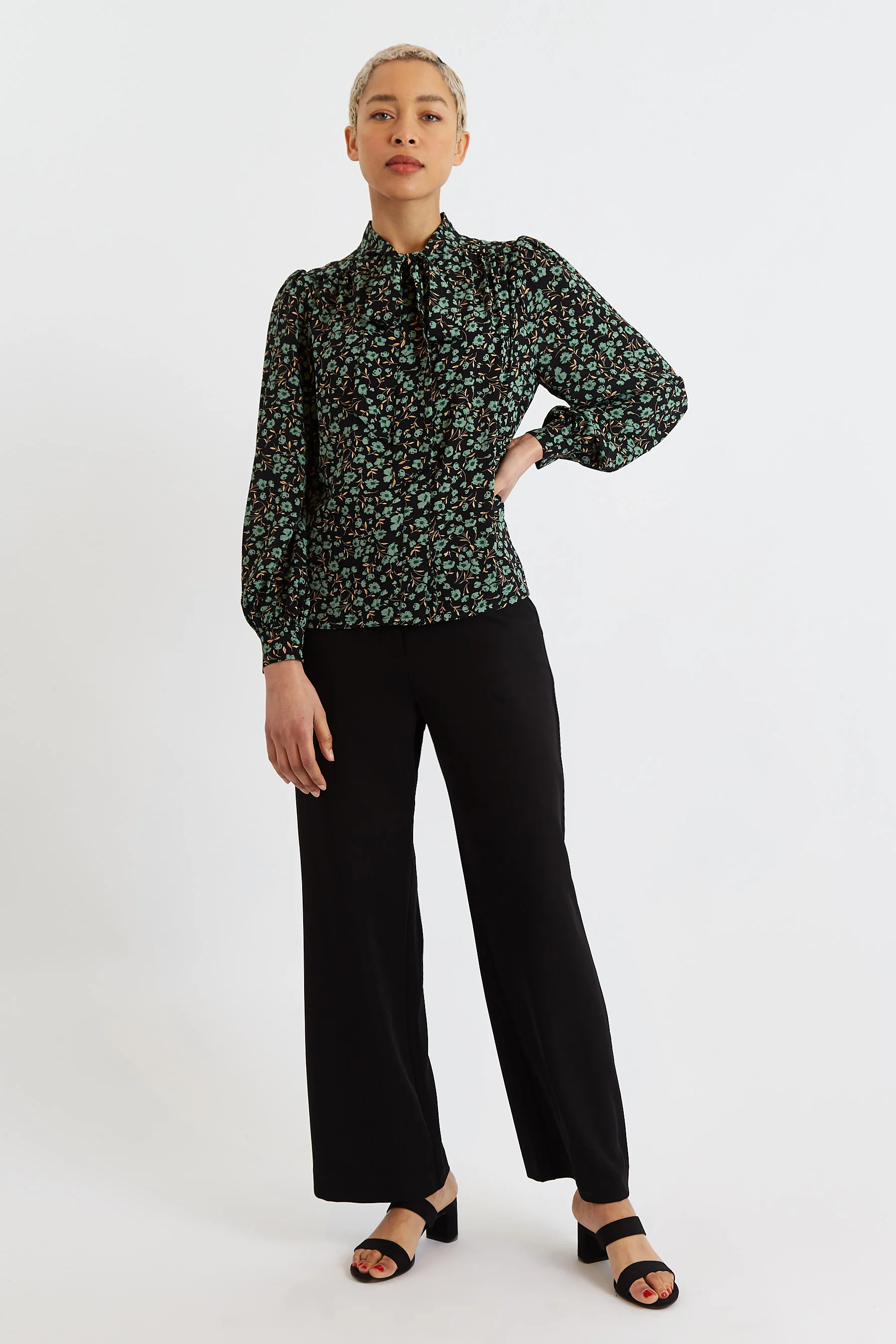 Bathilde Fleur Vert Print Tie Neck Blouse - Image 5