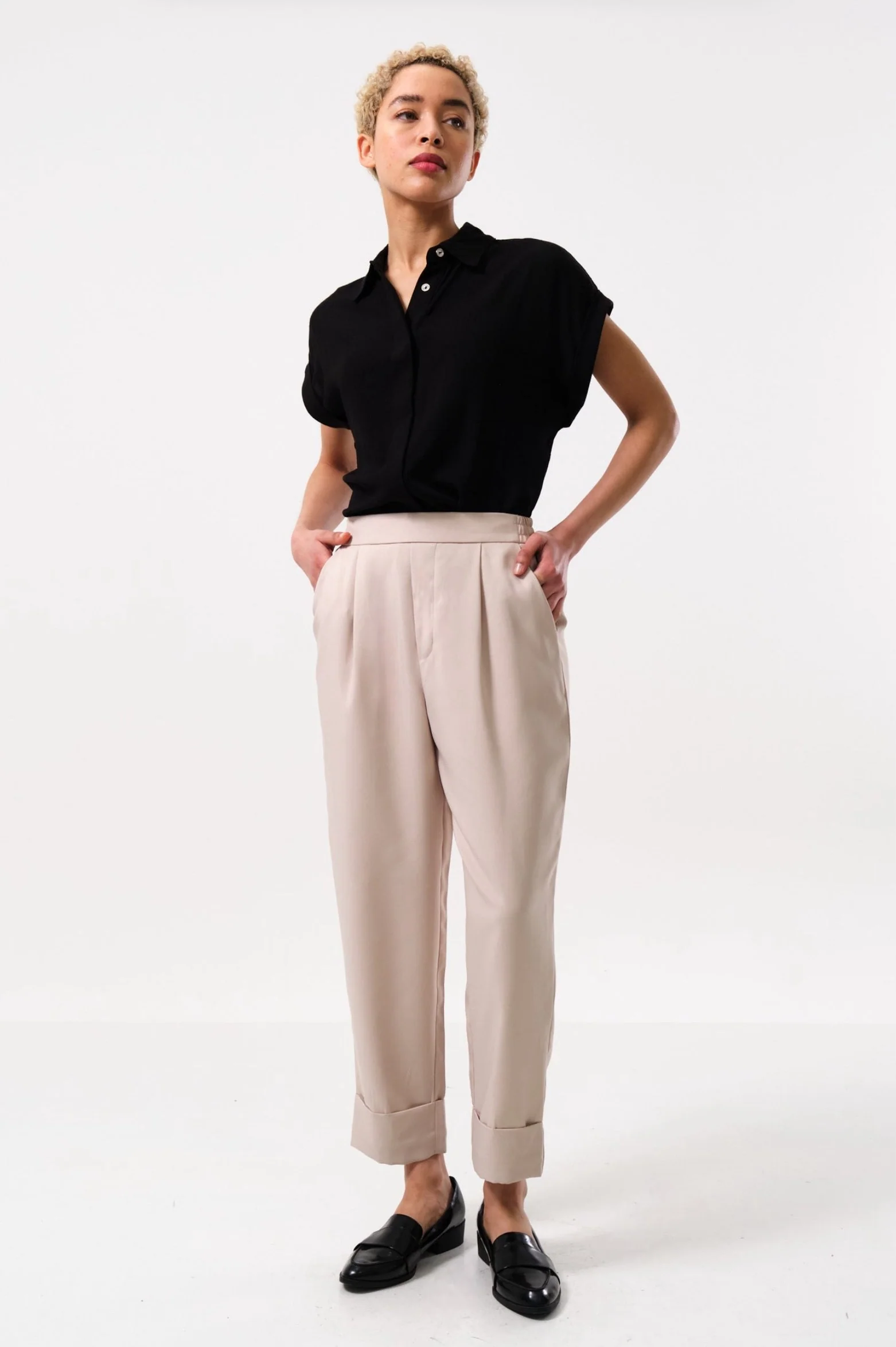 Bayeux Sustainable Satin Back Crepe Trouser - Camel - Image 3