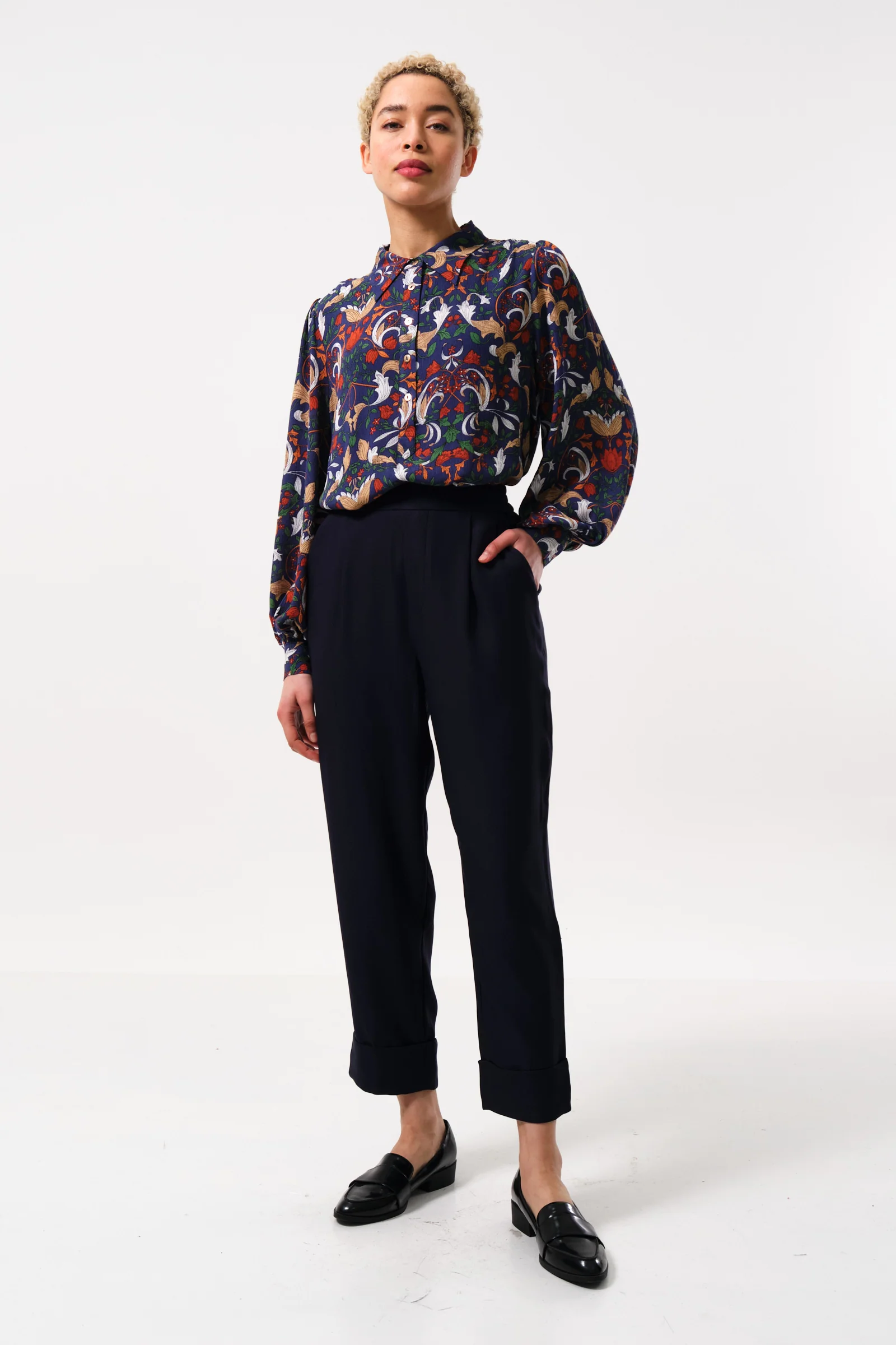 Bayeux Sustainable Satin Back Crepe Trouser - Navy - Image 4