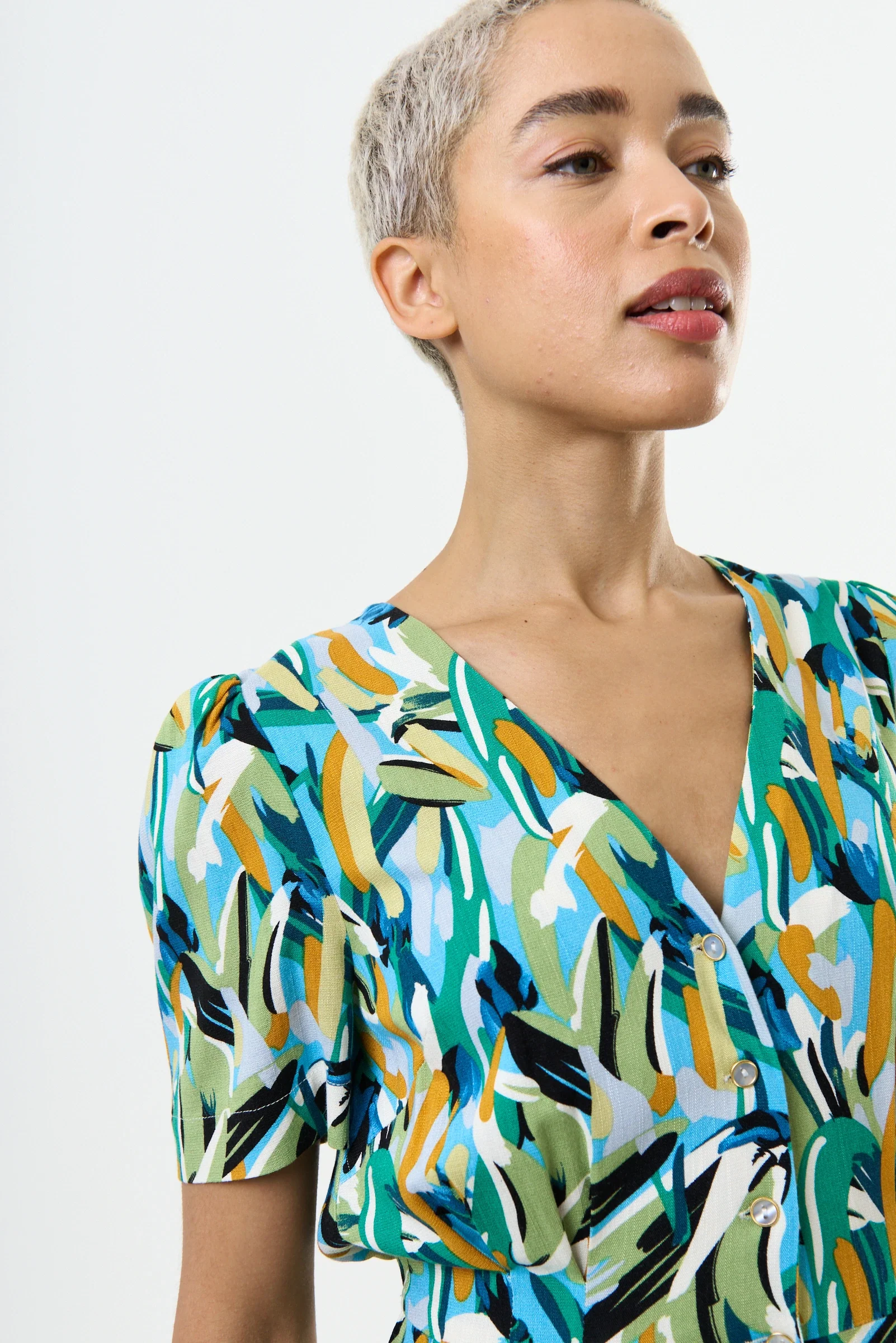 Belen Brushstroke Print V-neck Jumpsuit - Image 3