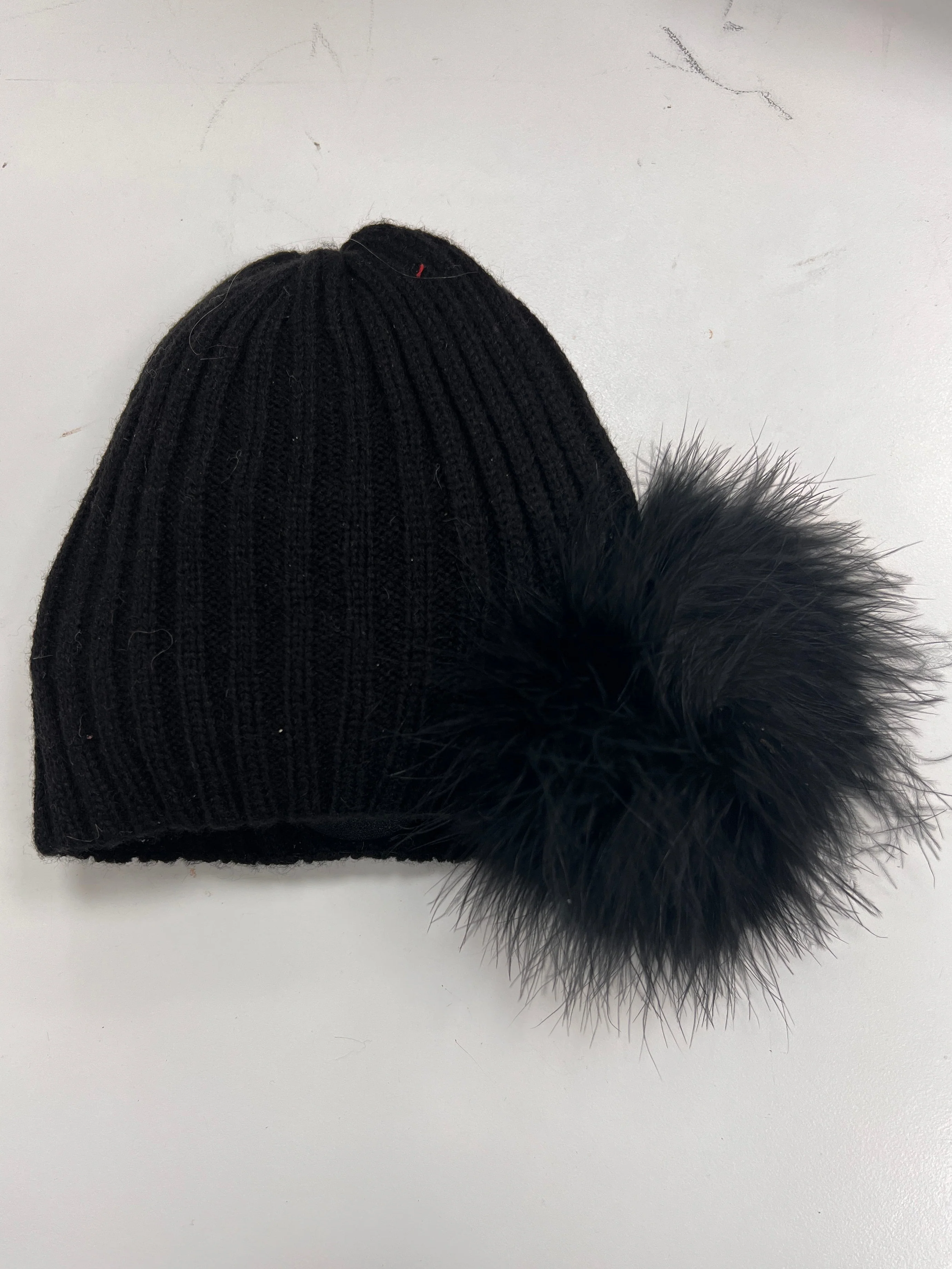 Betty Black Beanie With Feather PomPom - Image 2