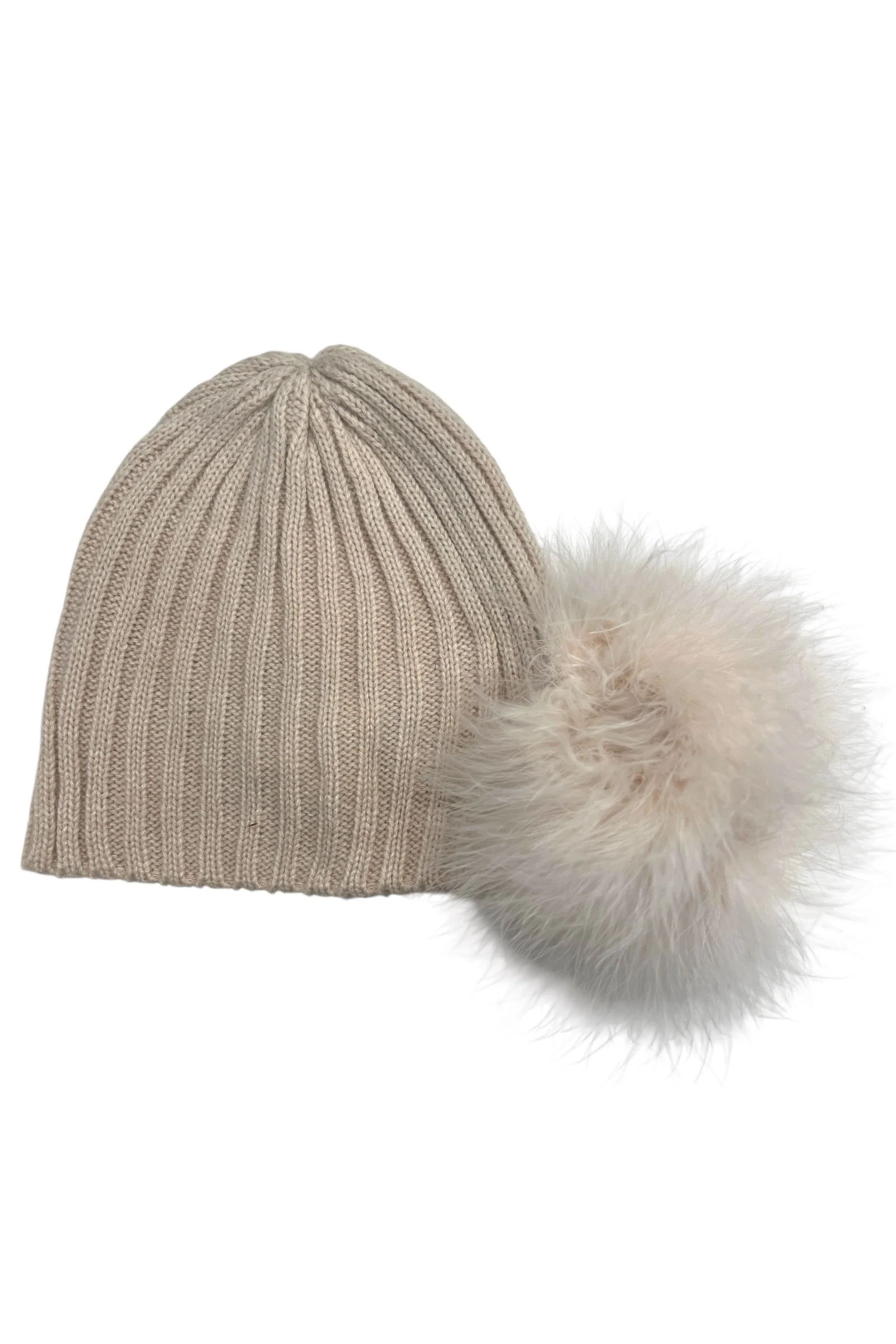 Betty Cream Feather Pom Pom Beanie - Image 2