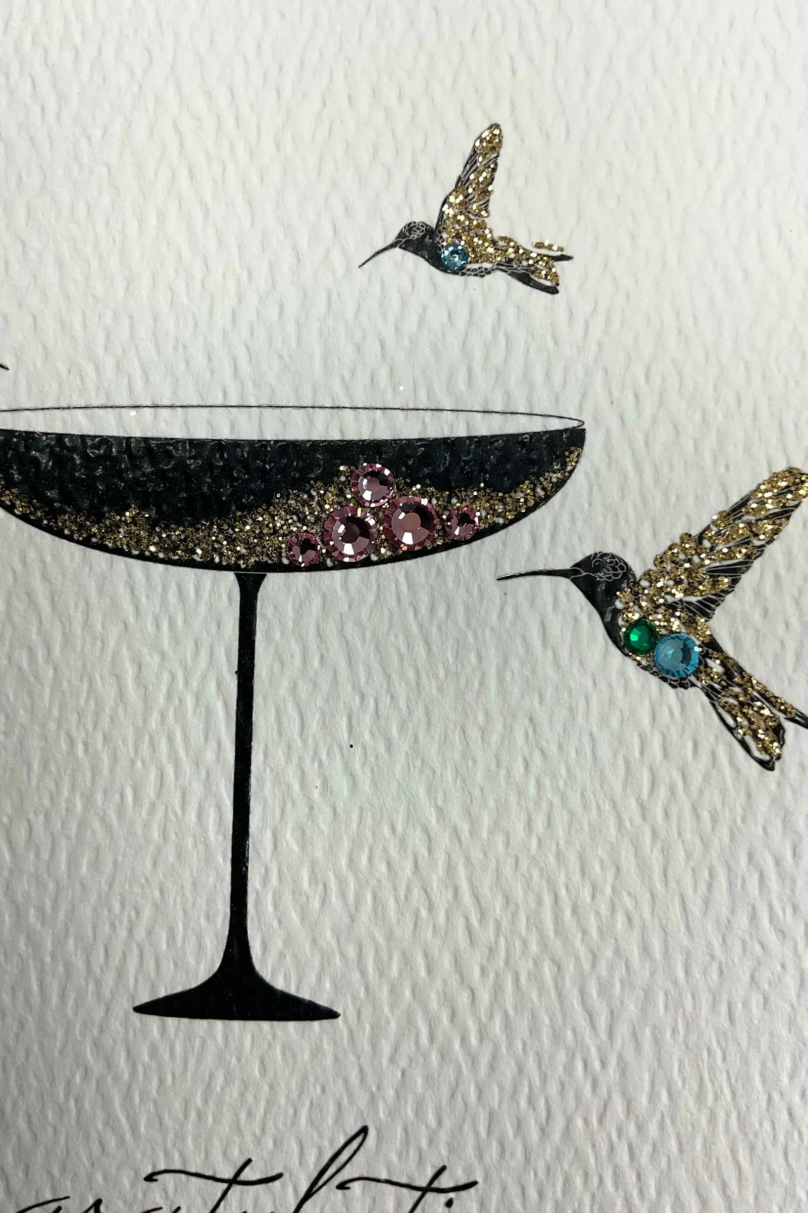 Hummingbirds And Champagne Congratulations Card - Image 2
