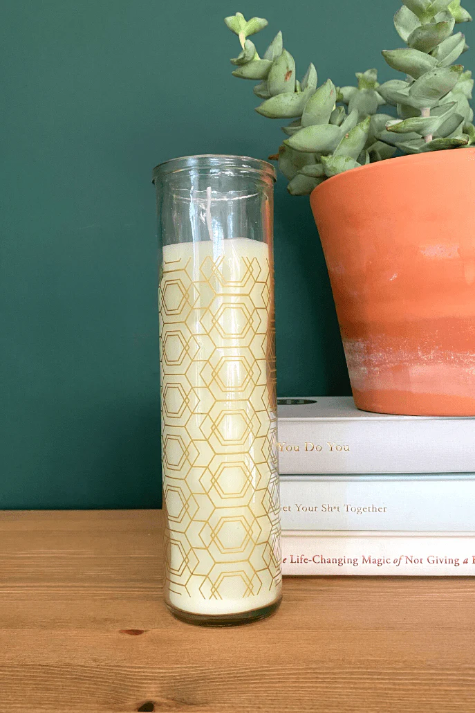 Tall Oud And Ginger Lily Geo Print Glass Candle - Image 3