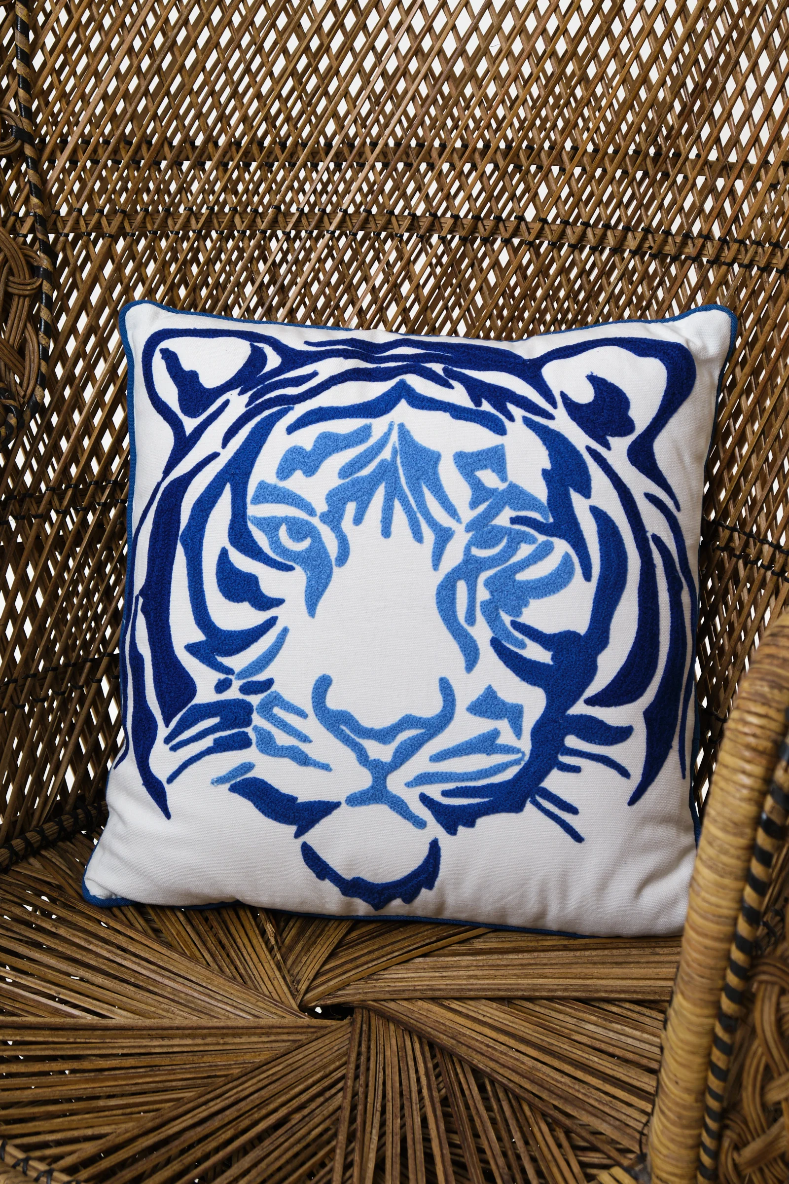 Blue Embroidered Tiger Cushion - Image 5