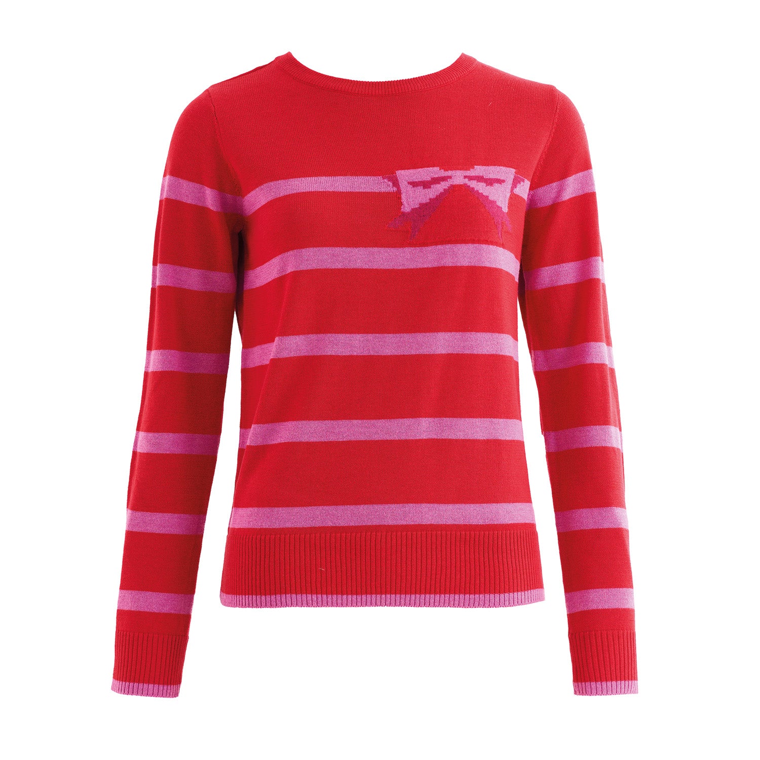 Bly Bow Intarsia Striped Jumper – Red - Image 5
