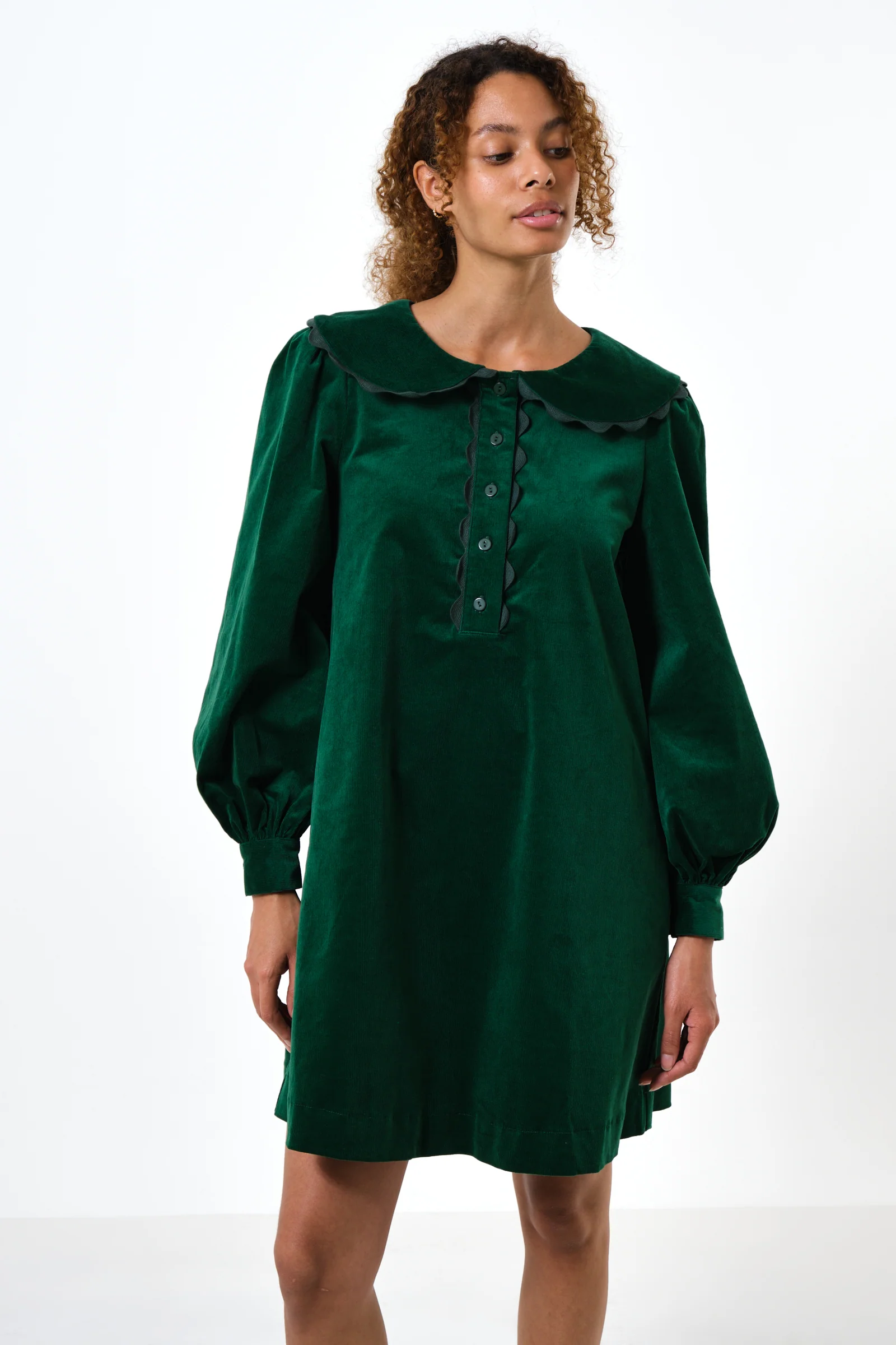 Bonny Babycord Long Sleeve Mini Dress - Dark Green - Image 5