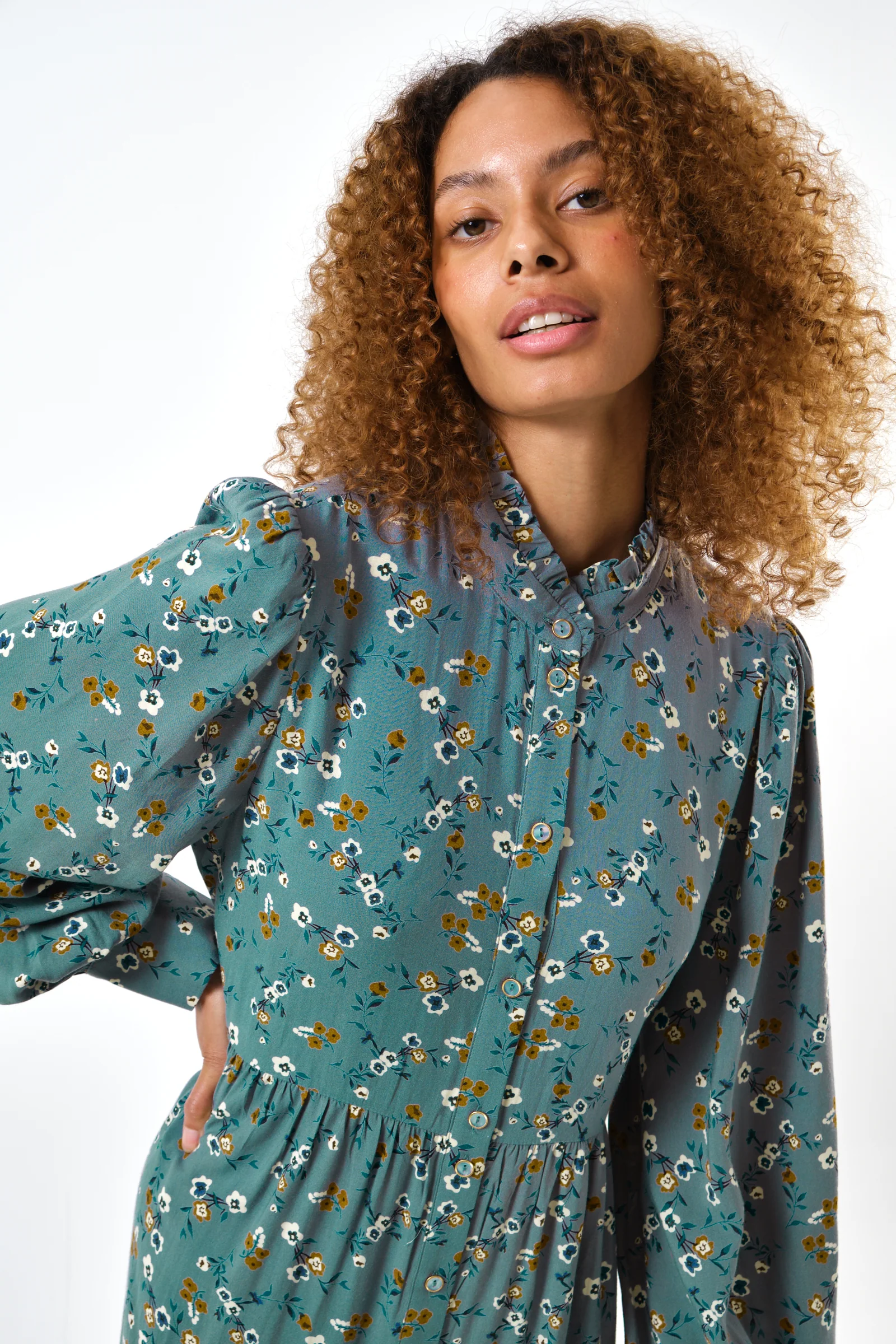 Bricia Naïve Posy Print Tiered Midi Dress - Teal - Image 3