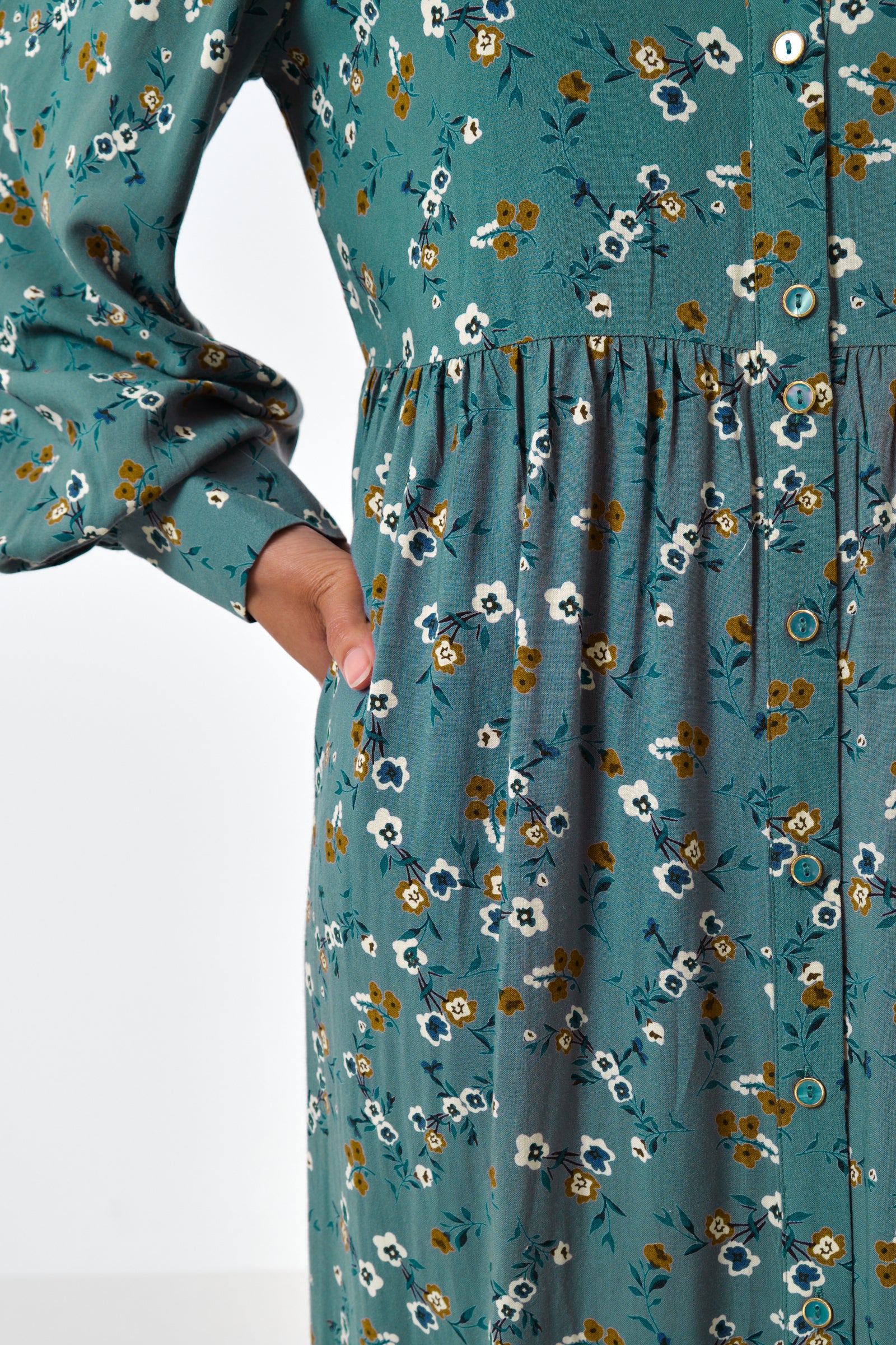 Bricia Naïve Posy Print Tiered Midi Dress - Teal - Image 4