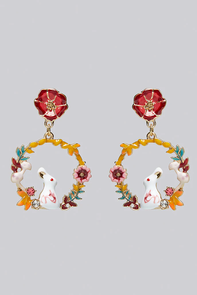 Buster Rabbit Floral Enamelled Hoop Earrings - Image 2