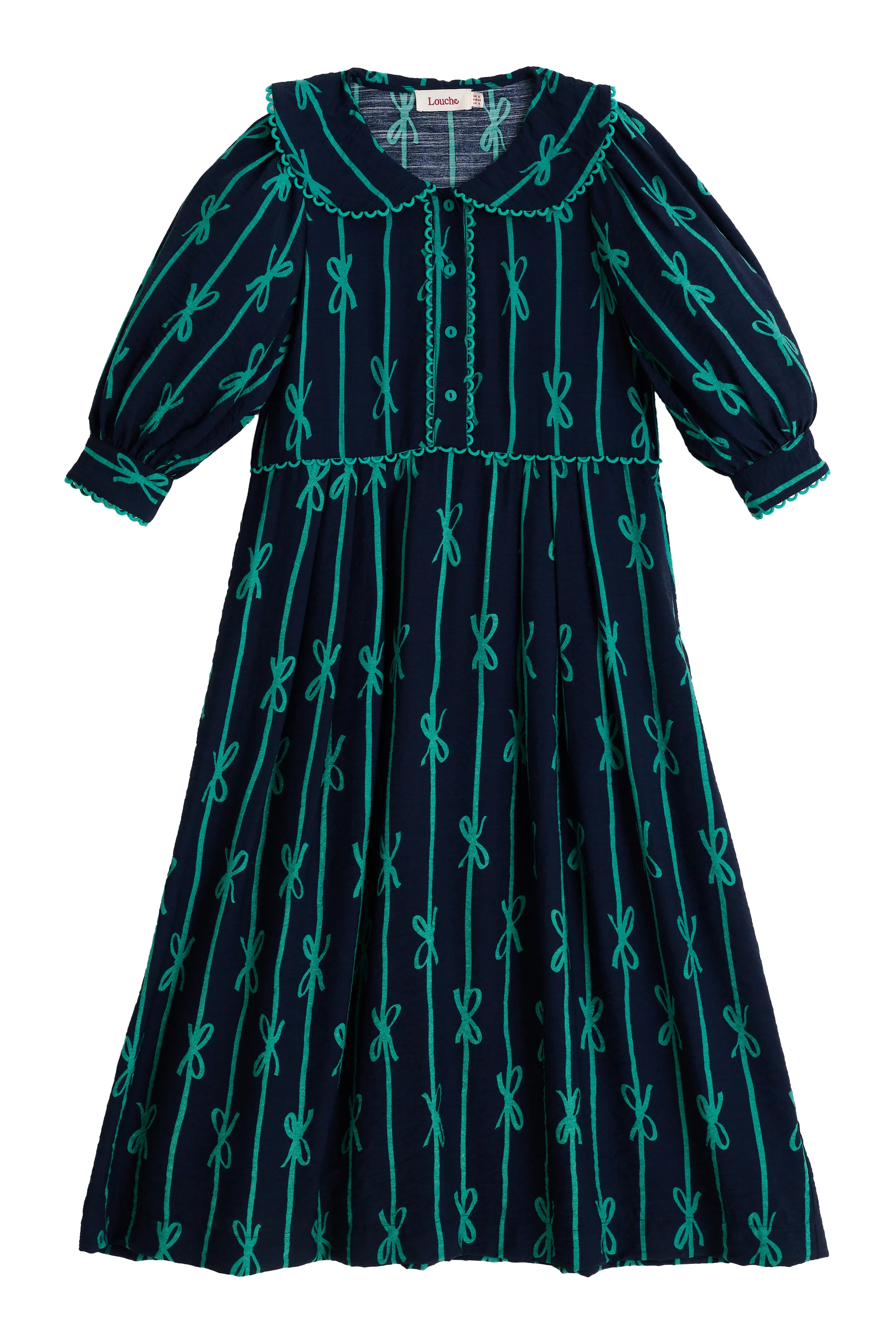Caris Tie Up Statement Collar 3/4 Sleeve Midi Dress - Image 5