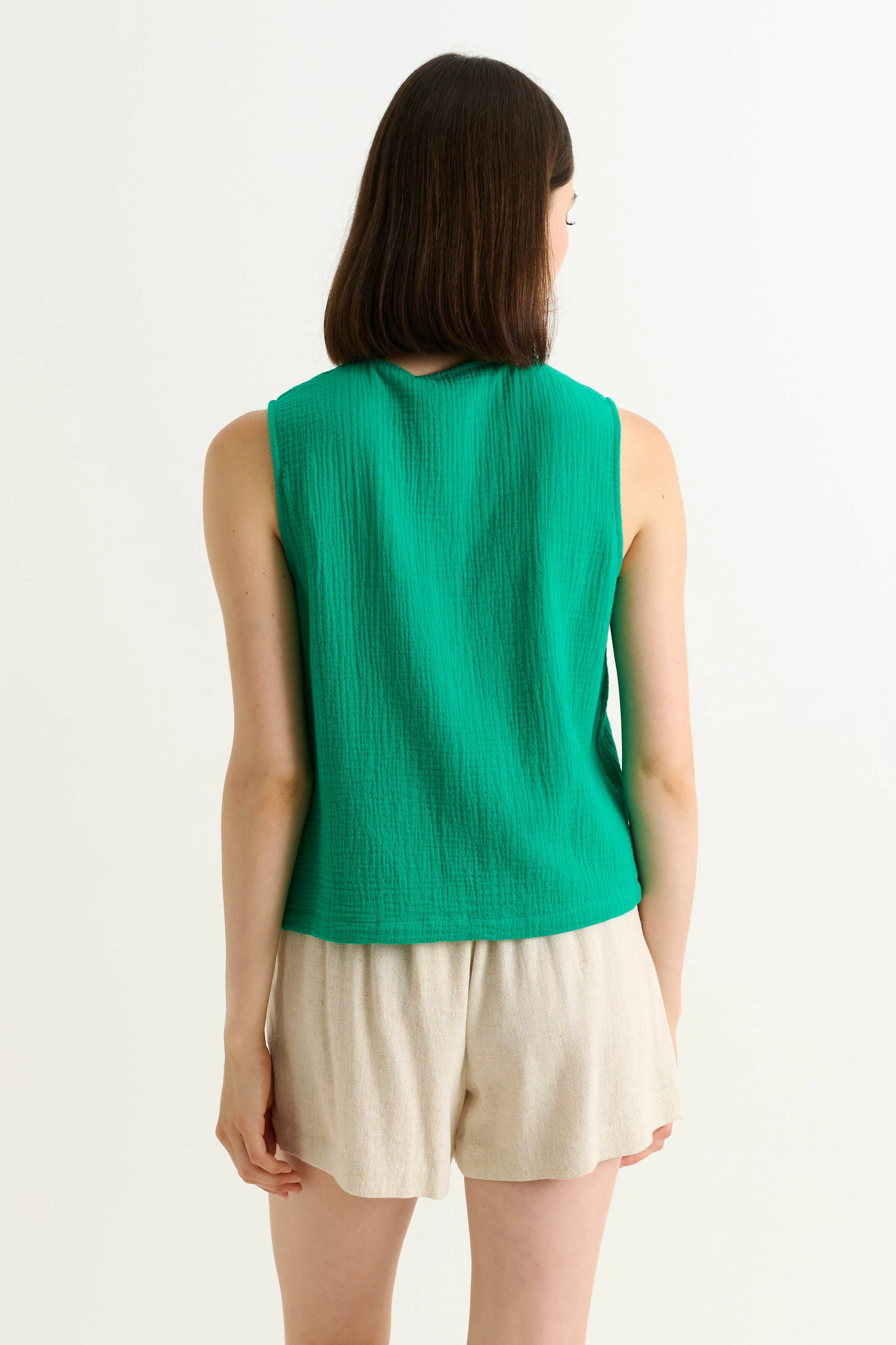 Caro Double Gauze Lace Trim Top - Green - Image 3