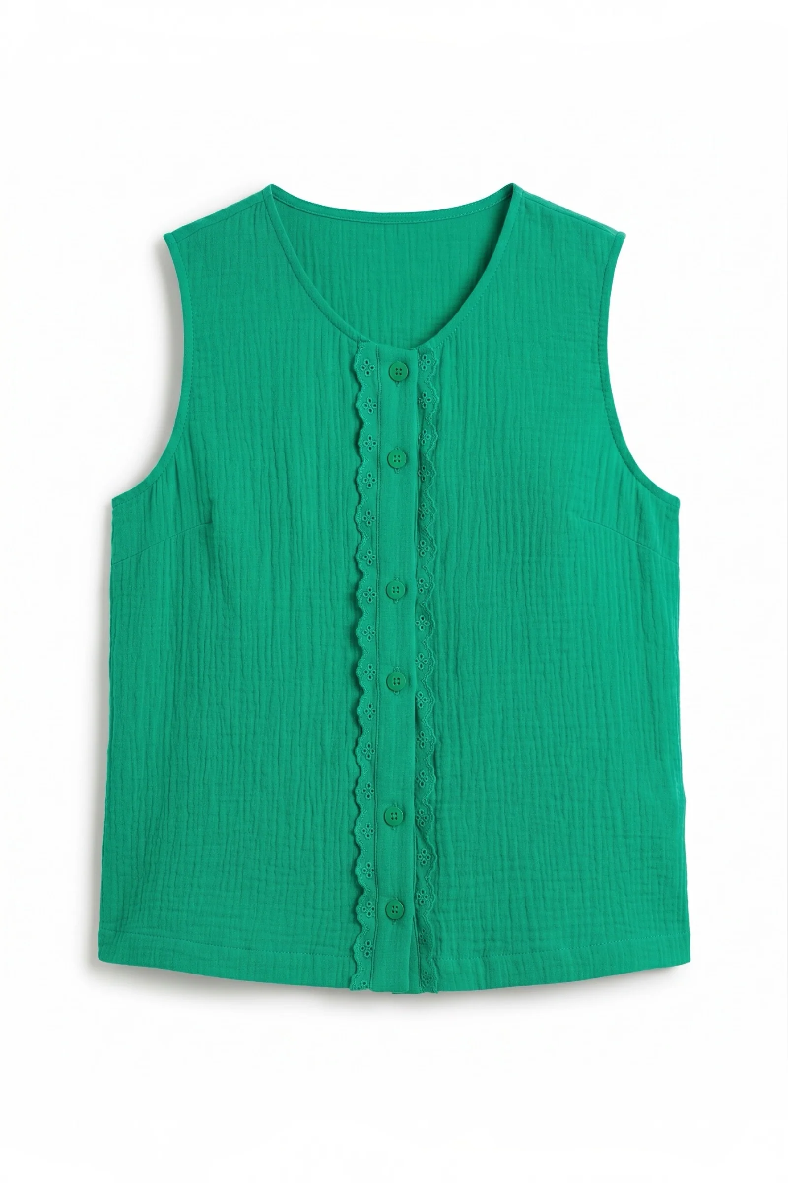 Caro Double Gauze Lace Trim Top - Green - Image 6