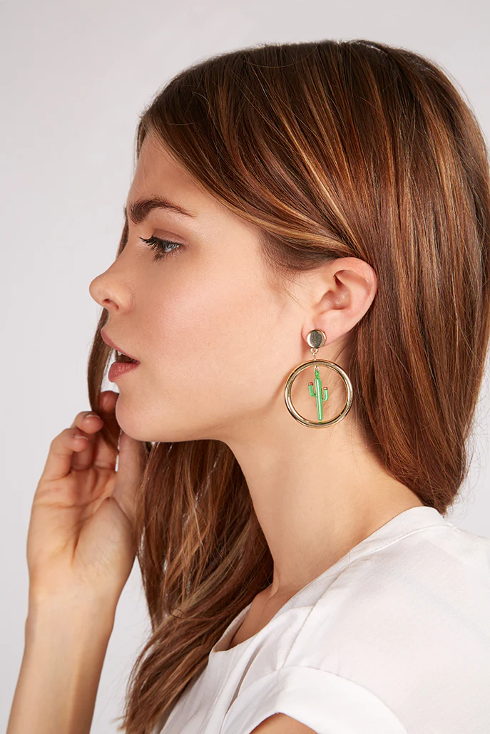 Casey Cactus Hoop Gold Earrings - Image 2