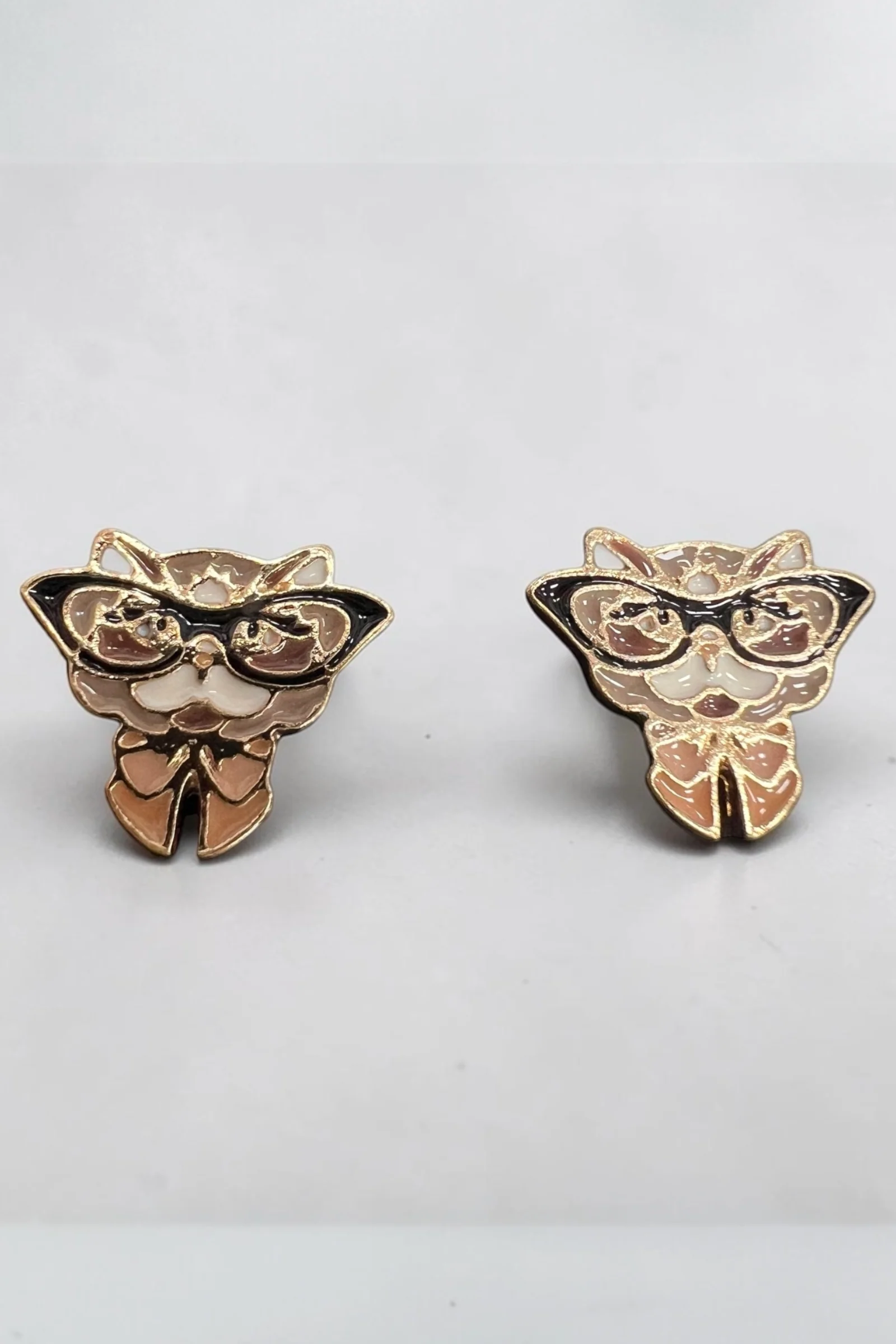 Cat With Glasses Enamel Stud Earrings