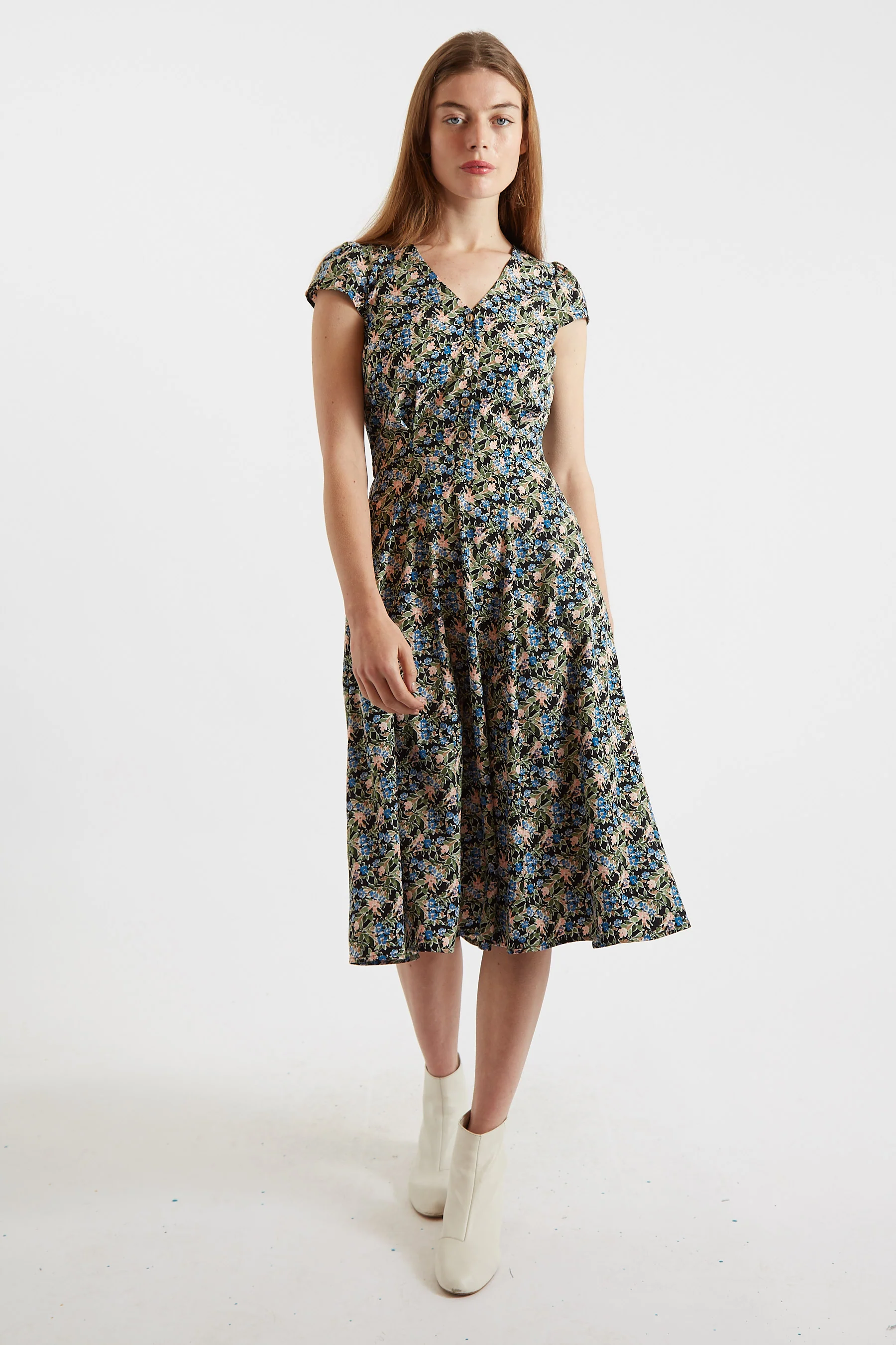 Cathleen Midi Watercolour Floral Tea Dress - Image 6