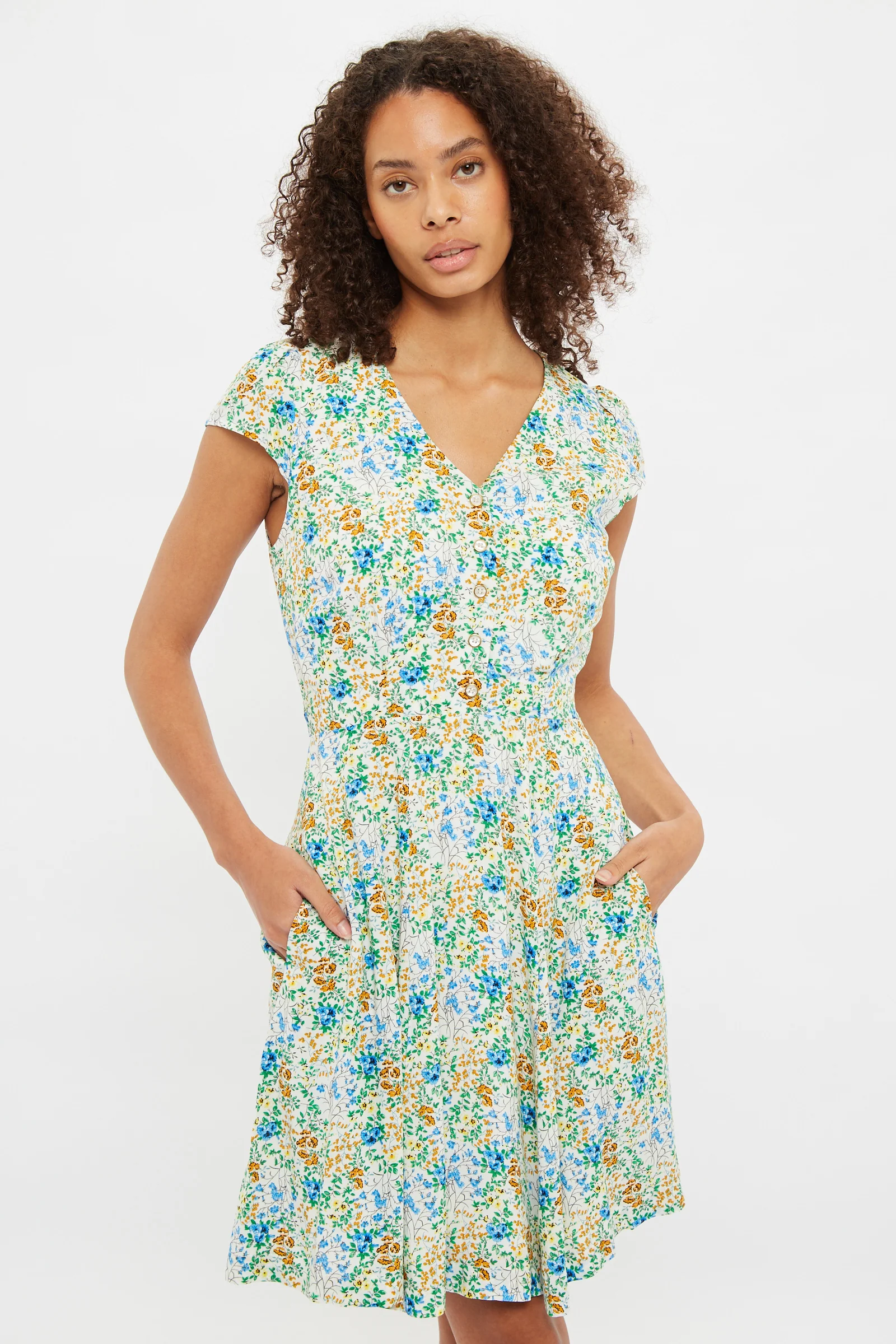 Louche Cathleen Flower Show Printed Mini Tea Dress