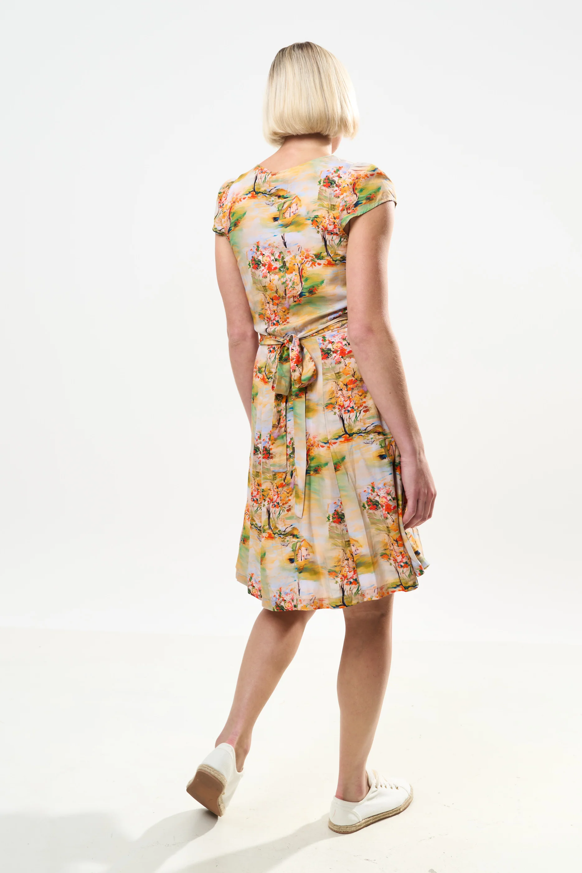 Cathleen Mini Oriental Landscape Print Tea Dress - Yellow - Image 6