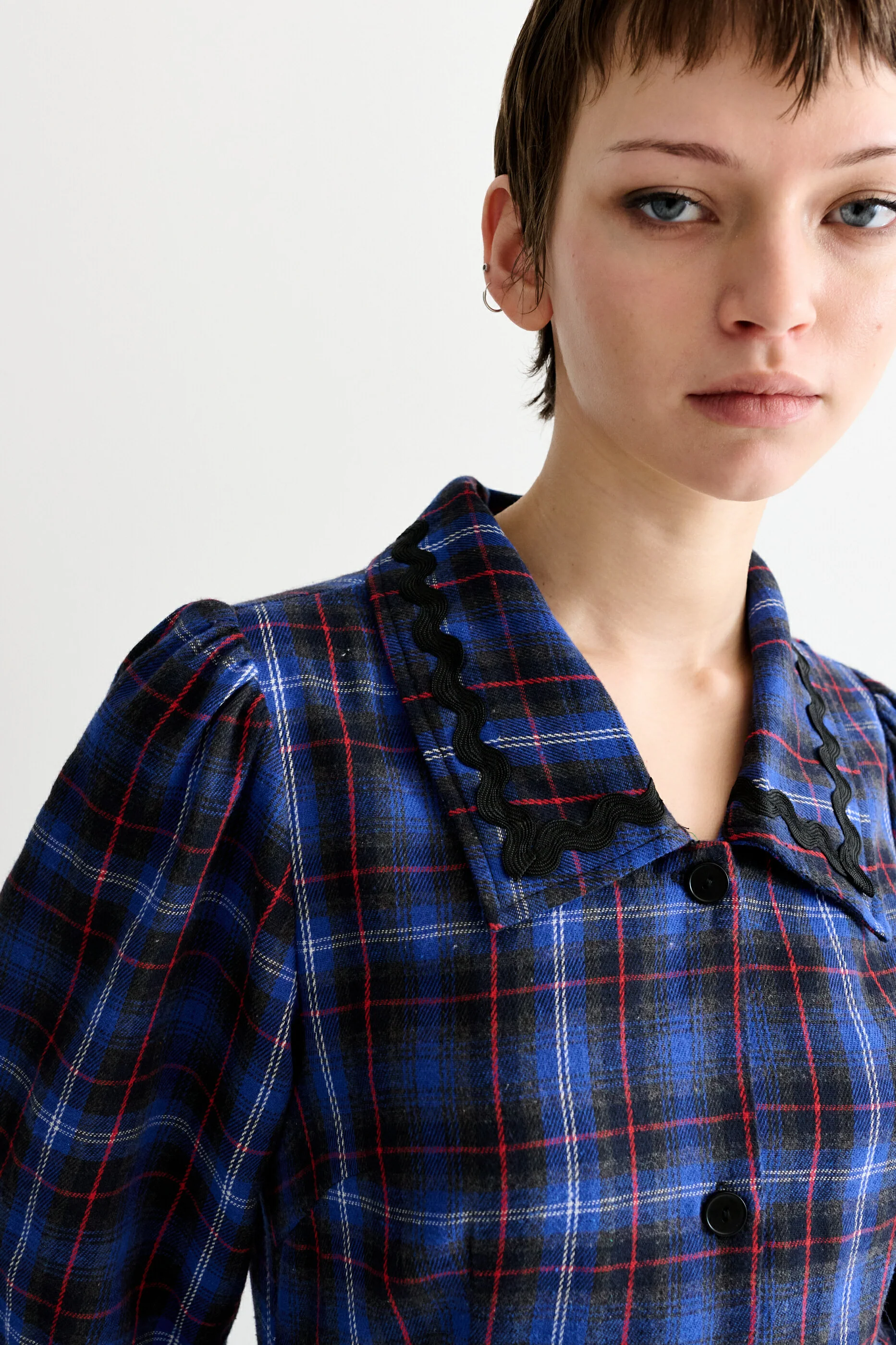 Catlin Winter Check Button Through Midi Dress – Blue - Image 3