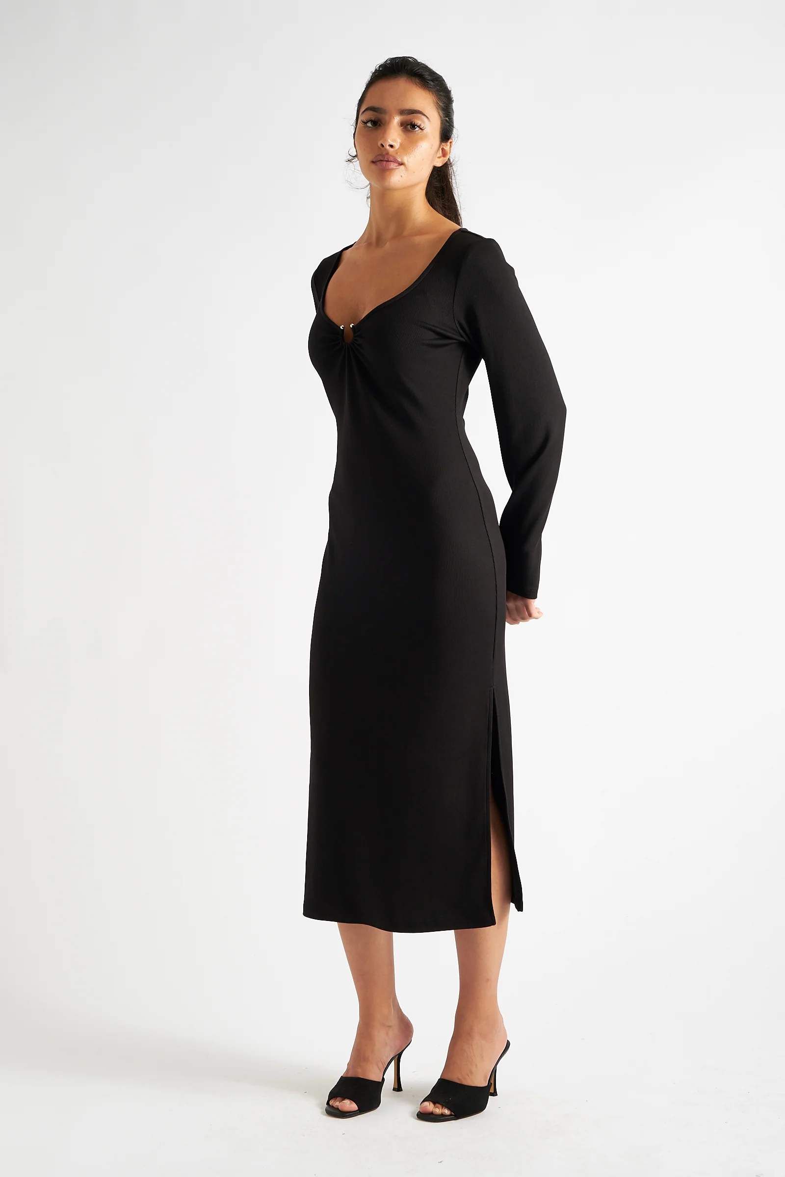 Charley Fine Rib Bodycon Midi Dress - Black - Image 4