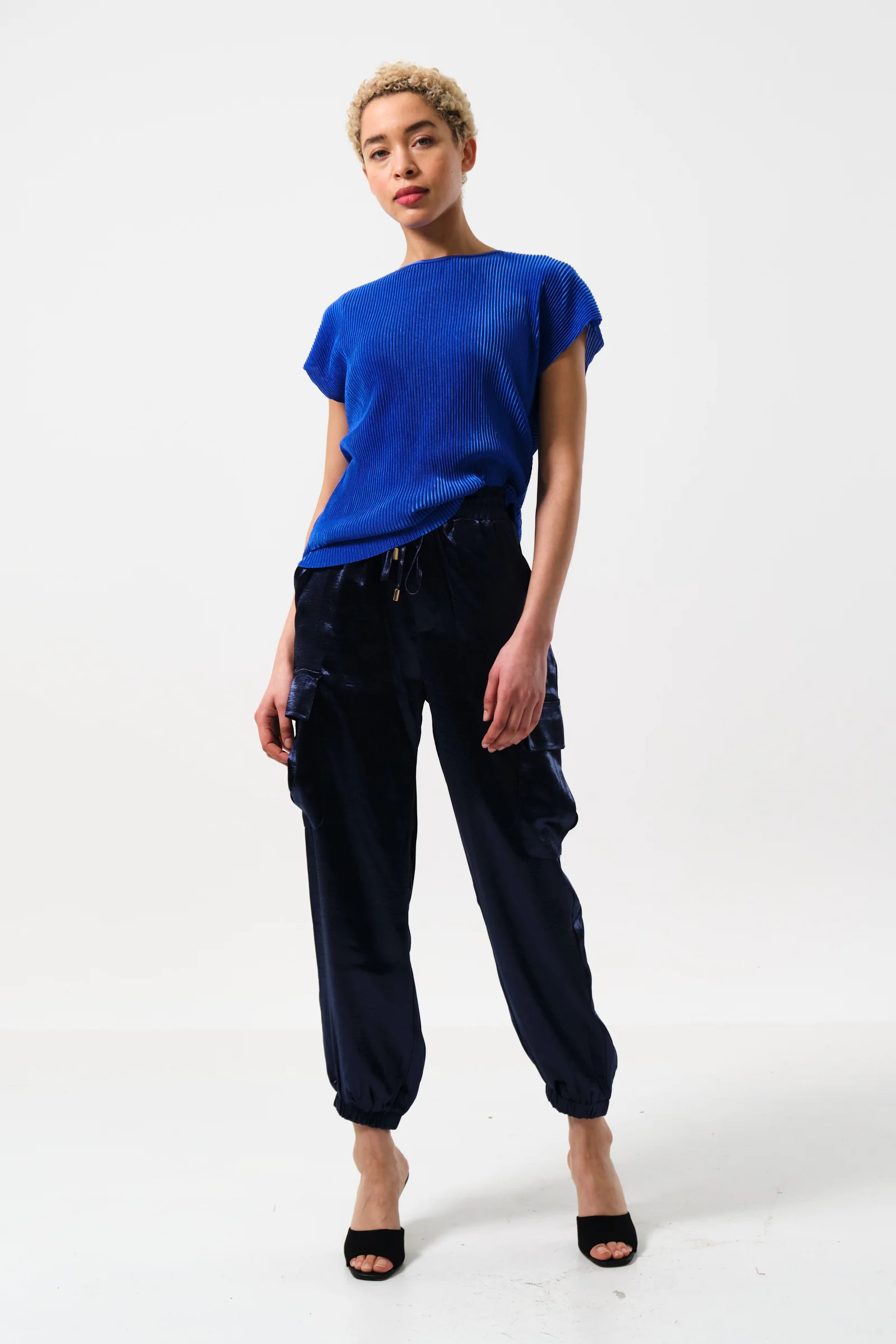 Chava Satin Cargo Pant in Navy - Image 5