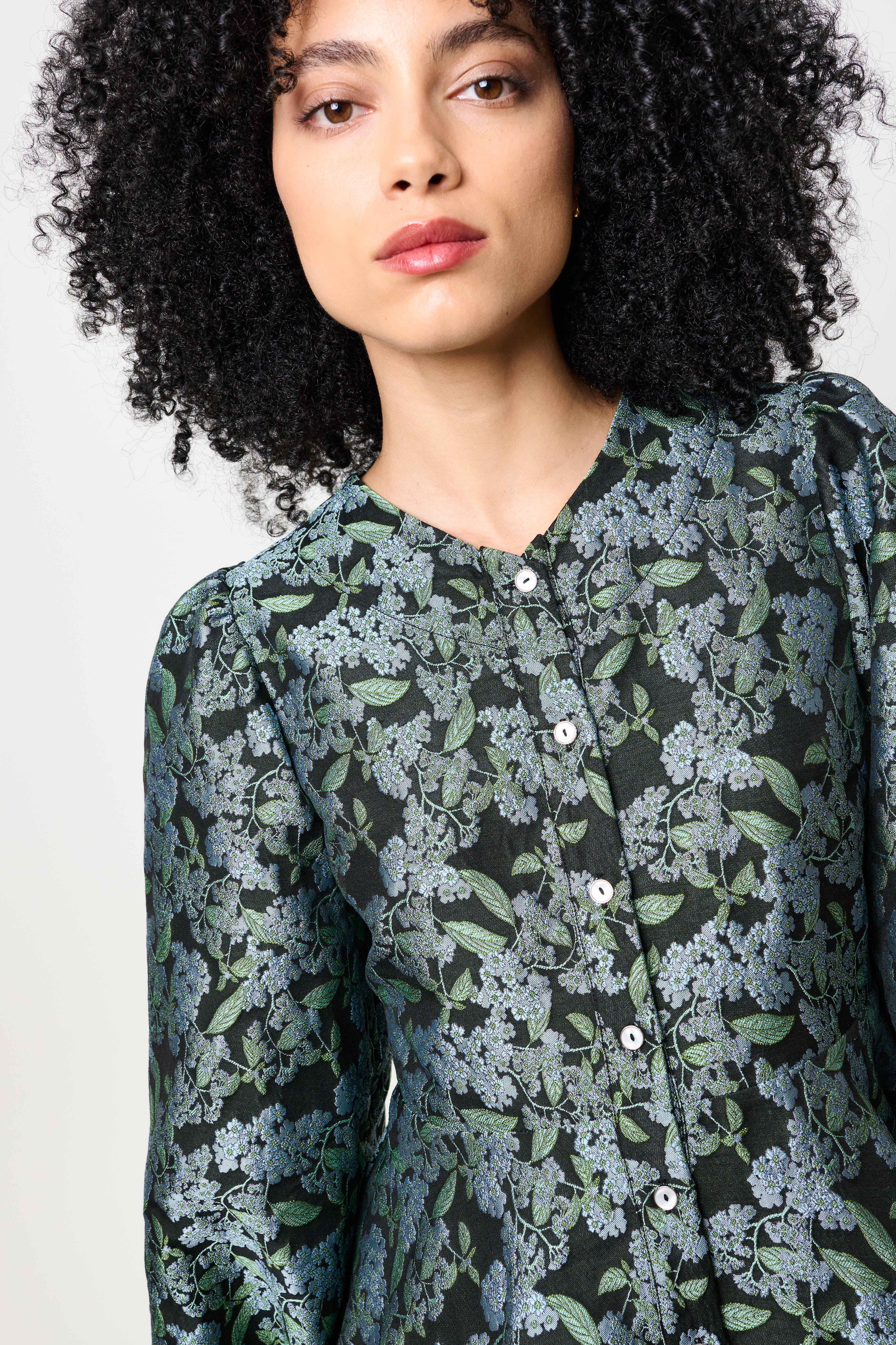 Clementine Blossom Jacquard Peplum Blouse - Image 3