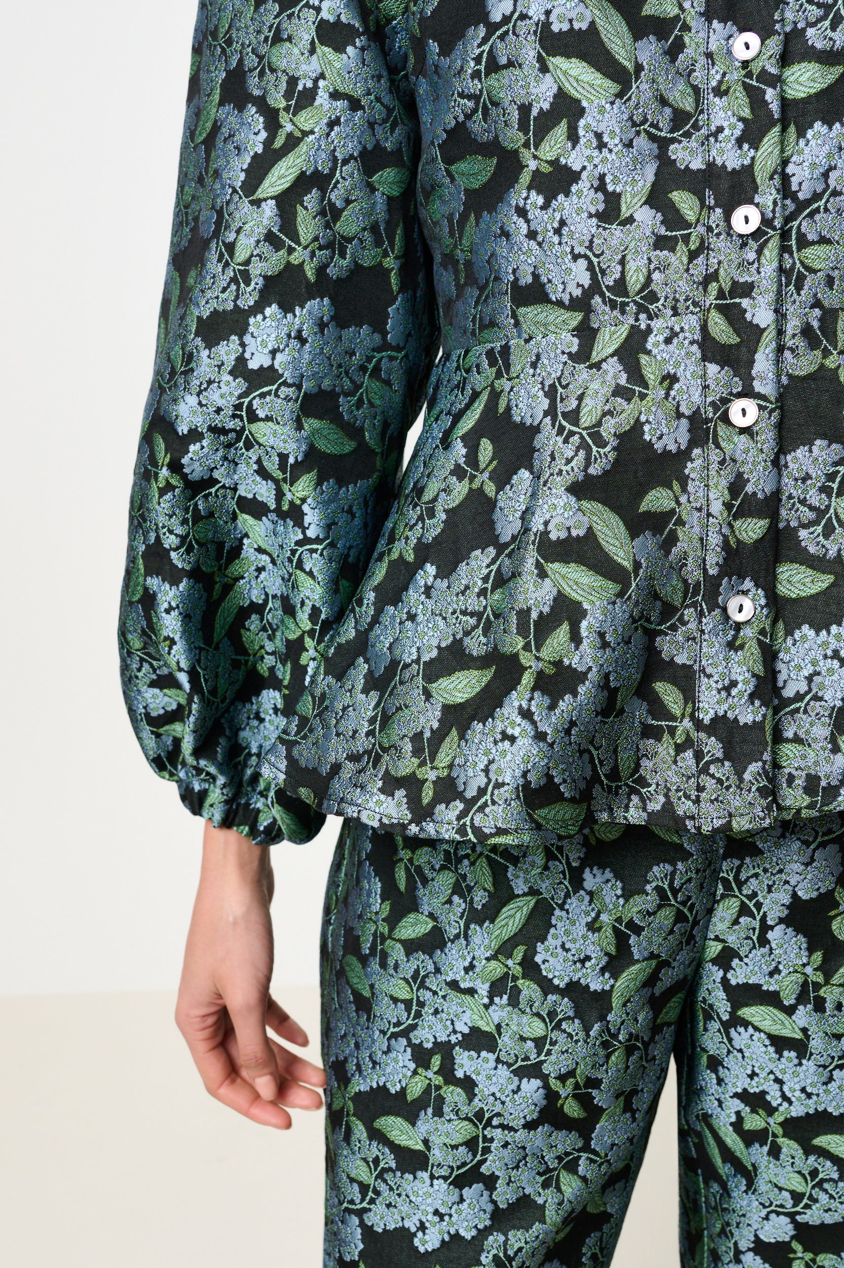 Clementine Blossom Jacquard Peplum Blouse - Image 4