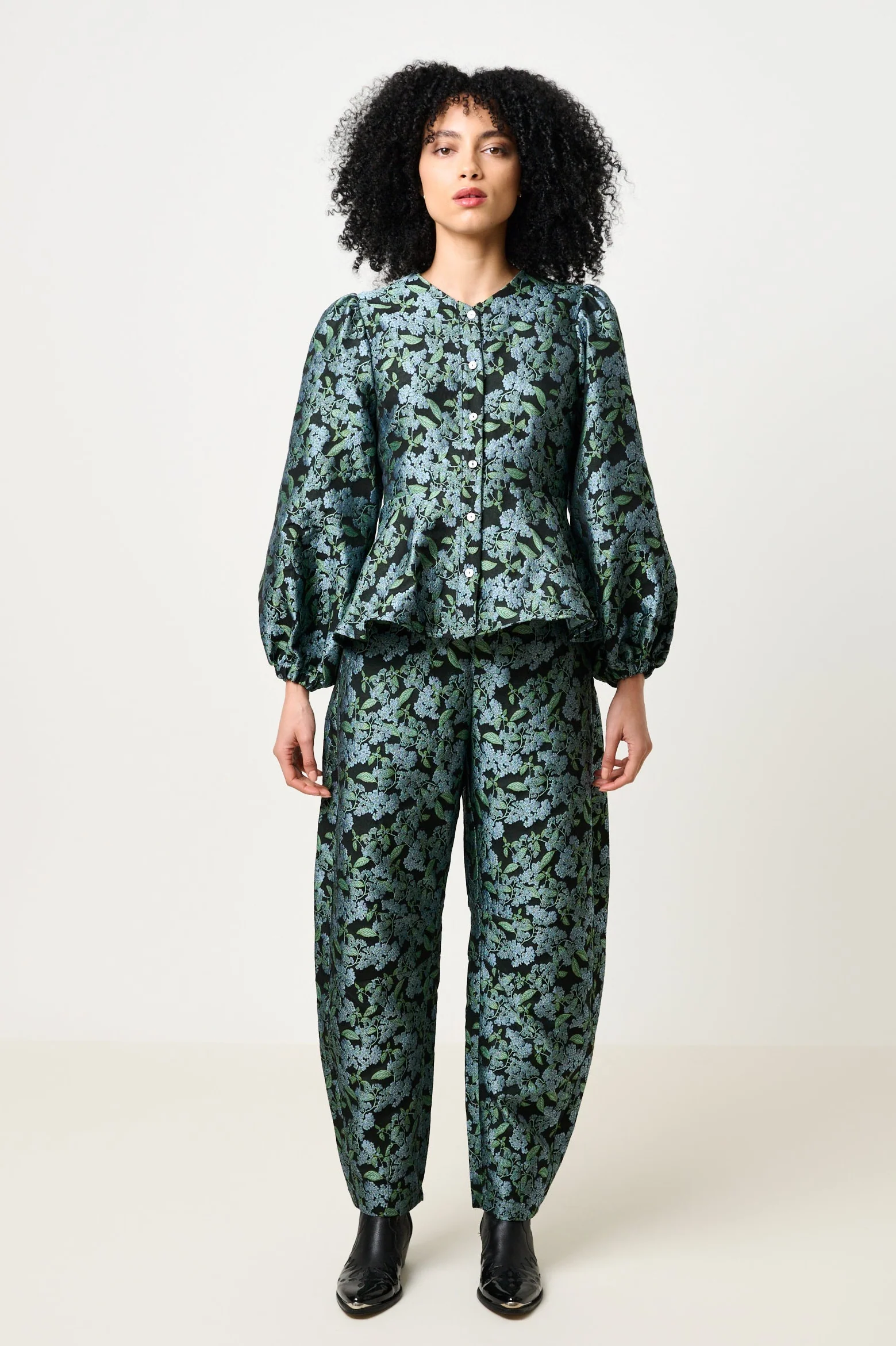 Clementine Blossom Jacquard Peplum Blouse - Image 6